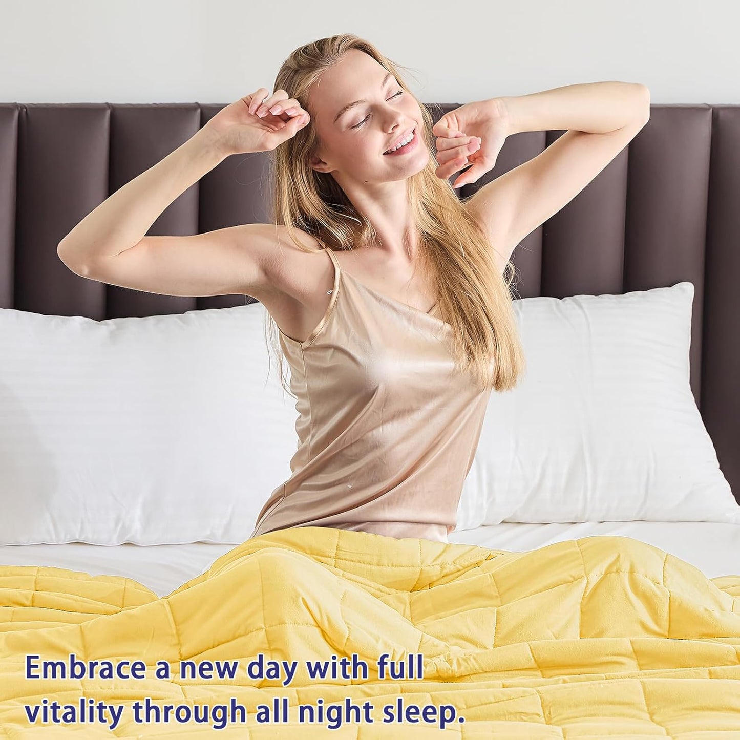 yescool Weighted Blanket for Adults (15 lbs, 60" x 80", Yellow) Cooling Heavy Blanket for Sleeping Perfect for 140-160 lbs, Queen Size Breathable Blanket with Premium Glass Bead, Machine Washable