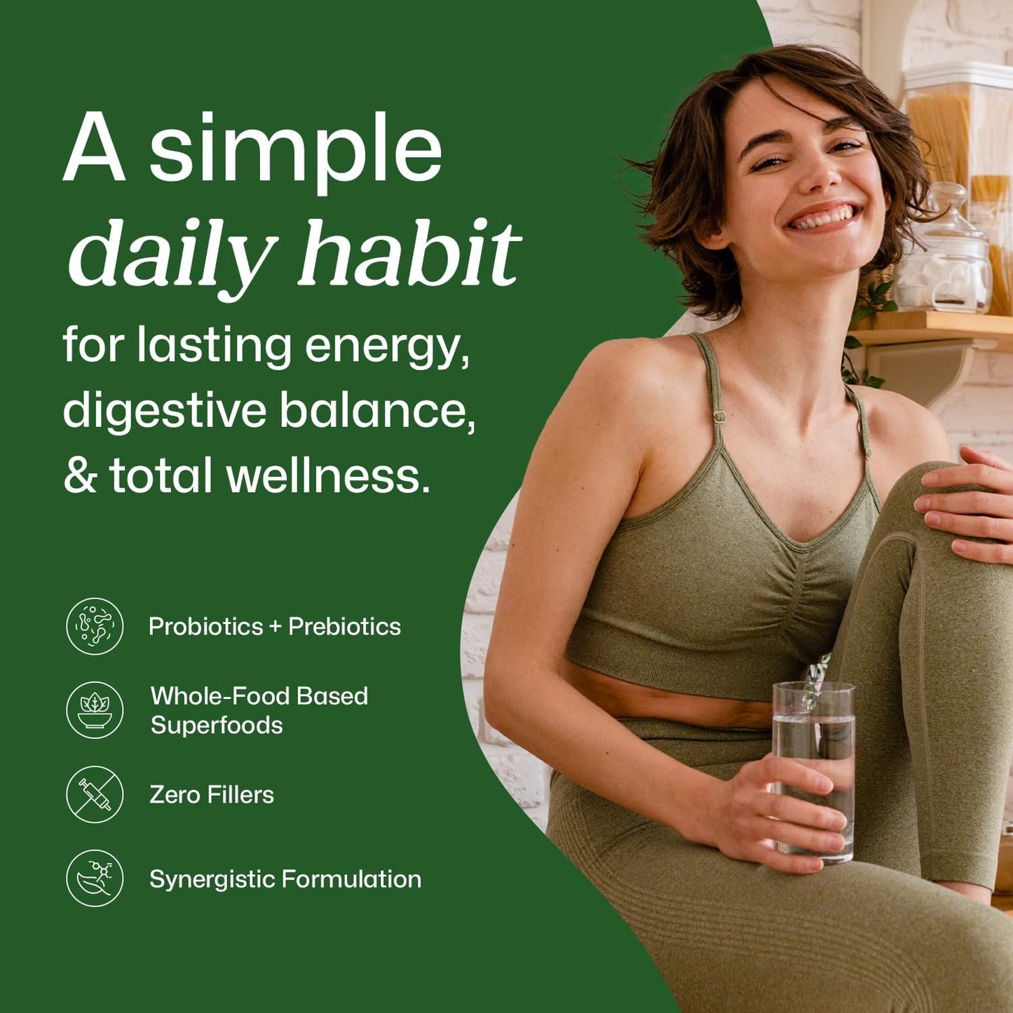 ColonBroom Superfood Greens Powder Supplement | Super Greens Juice Powder with Probiotics, Prebiotics, Spirulina & Chlorella | Natural for Energy, Immunity, Digestion & Detox Support | 56 Servings