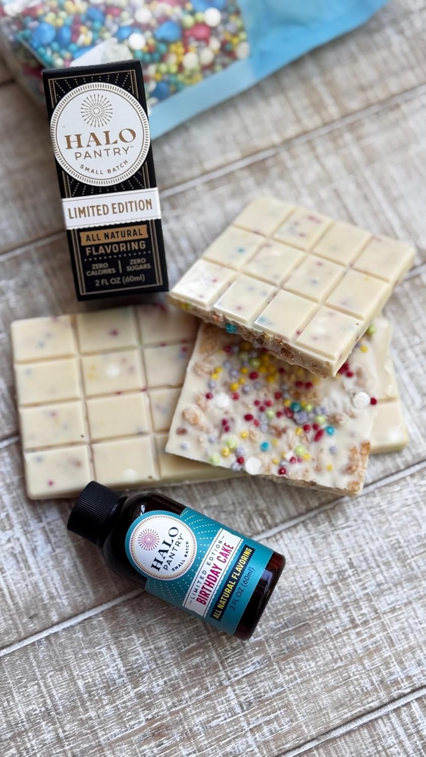 Natural BIRTHDAY CAKE Flavoring extract by HALO PANTRY (2oz) | Sugar-Free, Dye-Free/Colorless, Dairy-Free, Gluten-Free, NO Sweeteners, NO Calories | Perfect for customizing ANY baking, candy, dessert or drink recipes (Pack of 1)