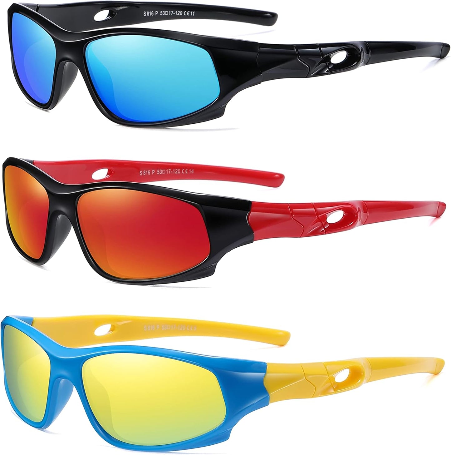 DYLB 3 Pack Flexible Kids Polarized Sunglasses For Boys Girls With Strap, Sport Sunglasses for Children Age 3-10.