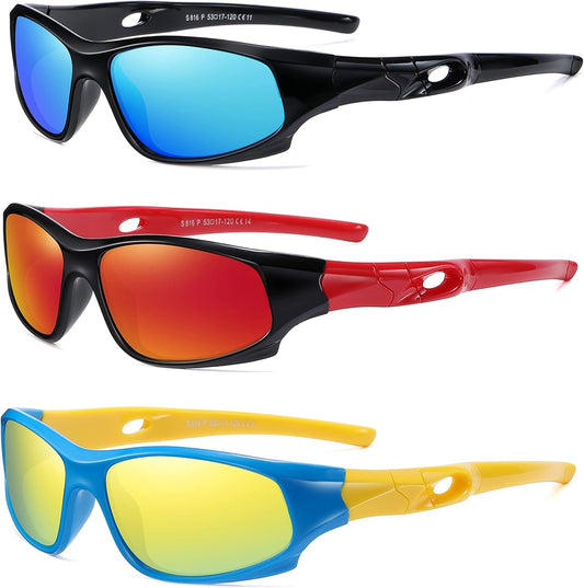 DYLB 3 Pack Flexible Kids Polarized Sunglasses For Boys Girls With Strap, Sport Sunglasses for Children Age 3-10.