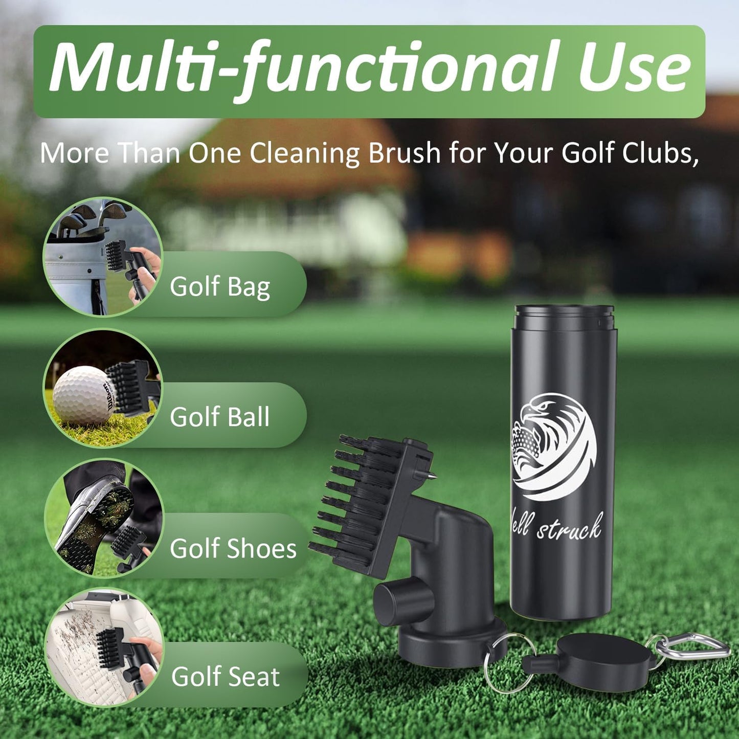 Pro Golf Club Cleaner - 4oz Water Bottle with Groove Cleaner and Retainer Clip, Durable Nylon Bristles for Easy Cleaning, Ergonomic Button Design, Golf Gifts for Men & Essential Accessories