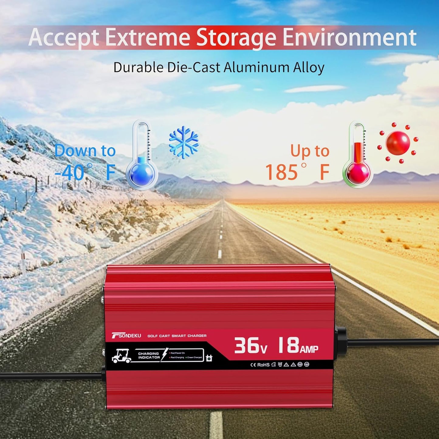 36V Golf Cart Battery Charger for Club Car Precedent & DS Golf Carts -18AMP, Upgrade Trickle Charger Tech, 4-6 hrs Fast Charge! 16FT Cord, Aluminum Alloy Sturdy Shell