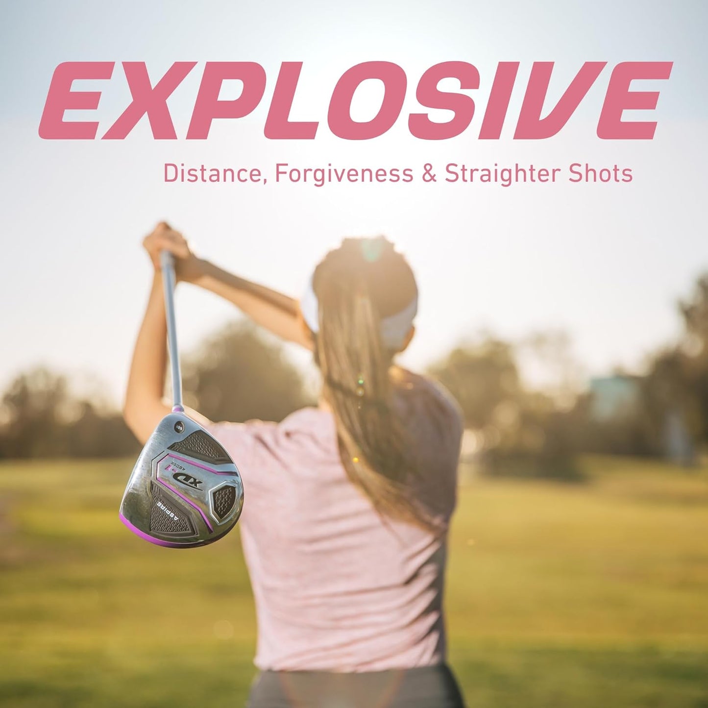 Aspire XD1 Womens Golf Clubs Full Set, Includes Driver, Fairway, Hybrid, 6-PW Irons, Putter, Stand Bag, 3 H/C's, Ultra-Light Graphite Shafts, Golf Clubs Women Right Handed, Comes in 3 Sizes, Purple