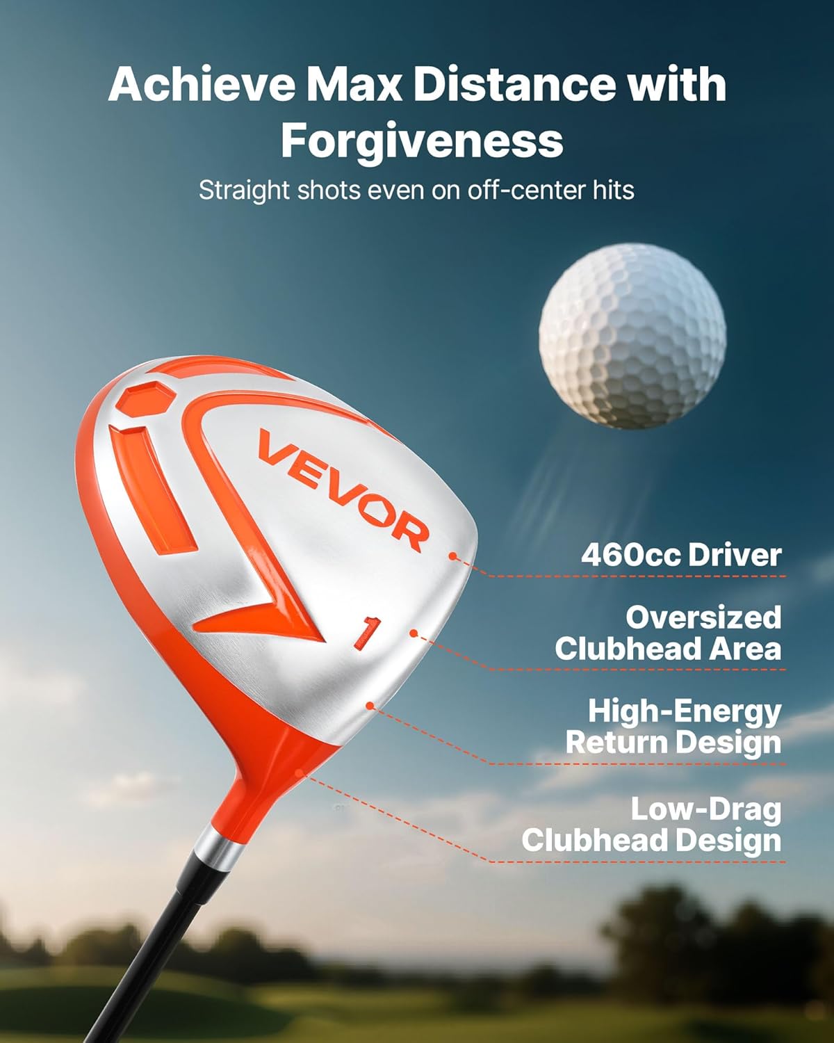 VEVOR Golf Club Set, 12 Pieces Golf Club Complete Set Right Handed with 460CC #1 Driver, #3 & 5 Fairway Wood, #4 Hybrid, #5/#6/#7/#8/#9/#PW/#SW Irons, L-Shaped Putter, Golf Stand Bag