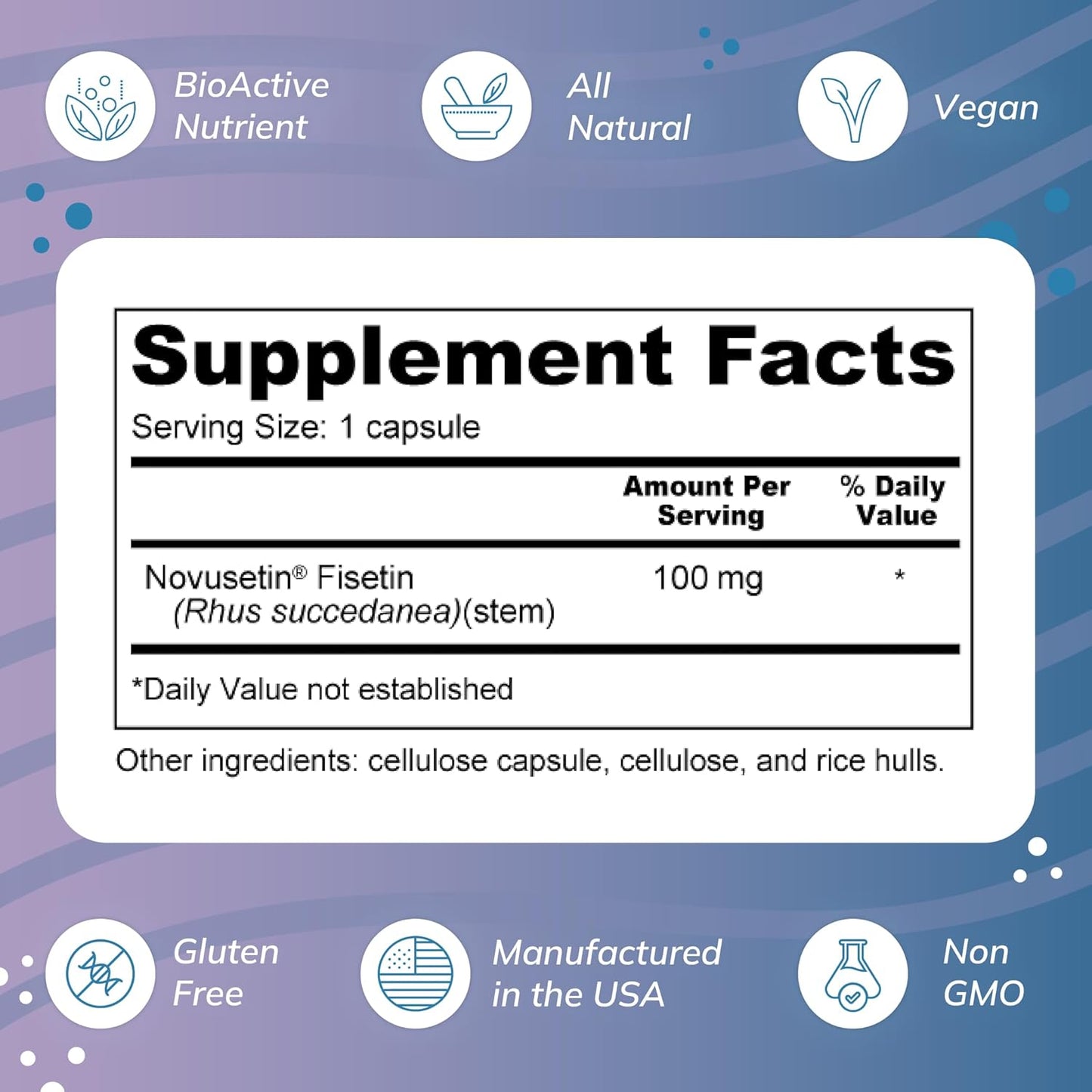 Wellness Resources Fisetin - Novusetin Fisetin Supplement for Longevity, Memory, Focus, Brain Health - Senolytic and Situin Activator - Gluten-Free, Non-GMO, Vegan (100mg, 90 Capsules)