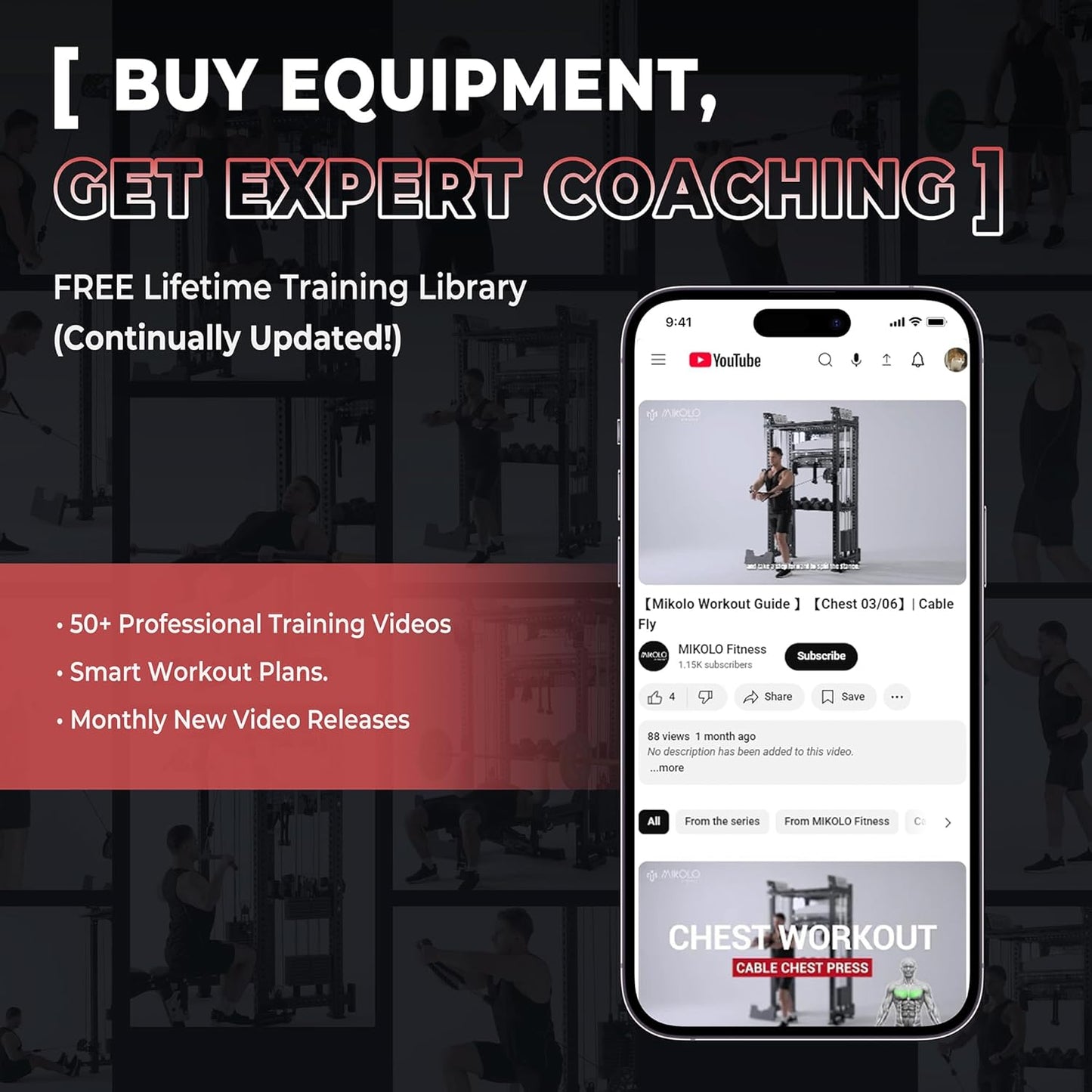 Mikolo Smith Machine, Multi-Function Power Cage with Dual Pulley System, Vertical Leg Press Attachment, Squat Rack Power Rack with More Training Attachment for Home Gym