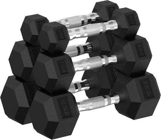 Hex Dumbbell Set, 45-400 lb Set Rubber Encased Exercise & Fitness Dumbbells, Weights Dumbbells Set, Hand Weight for Strength Training