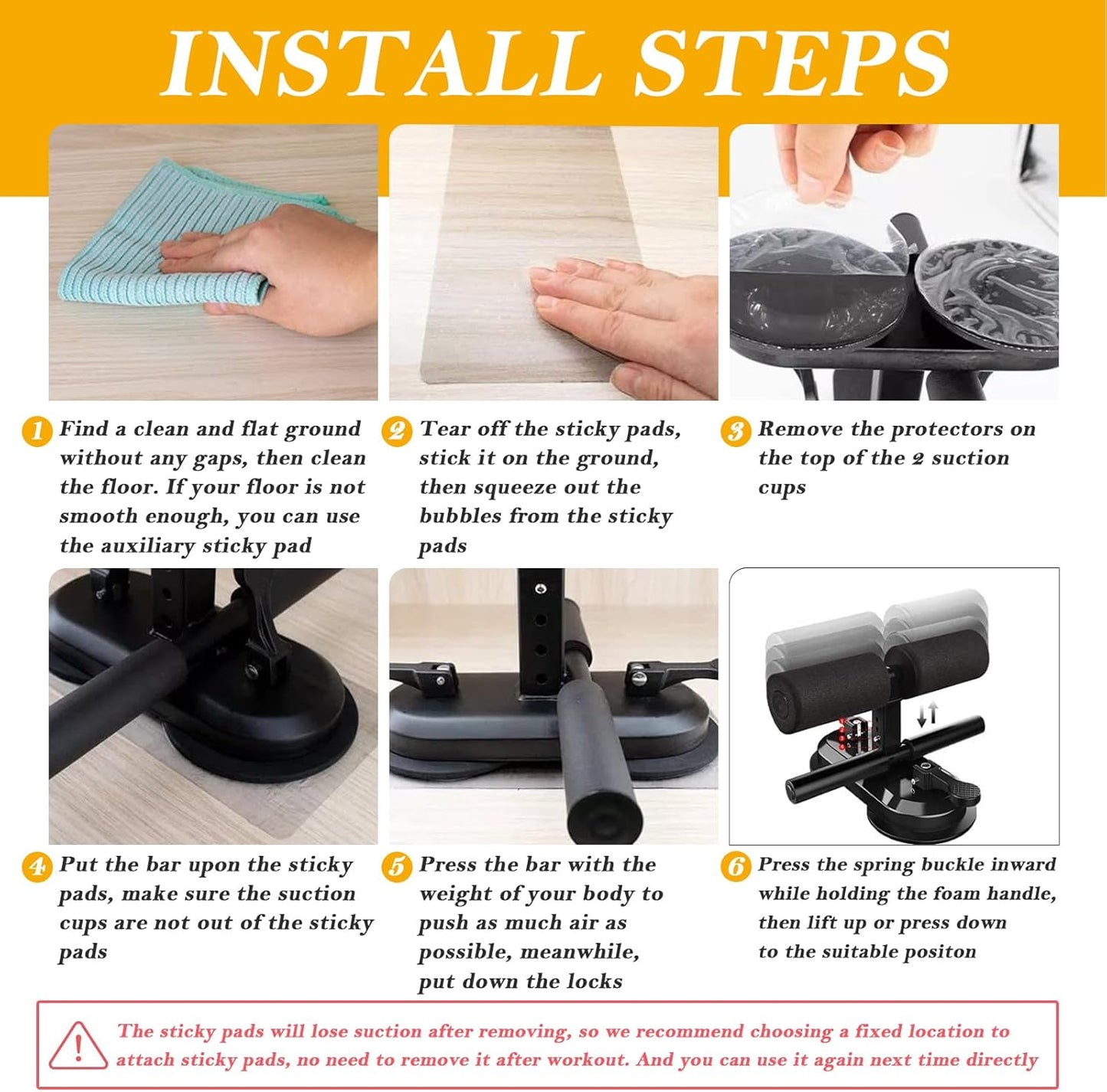 Sit Up Bar Floor, Portable Sit Up Exercise Equipment with 2 Strong Suction Cups and Adjustable Foot Holder, Abs Master Assistant Device for Home Workout with Massage Roller