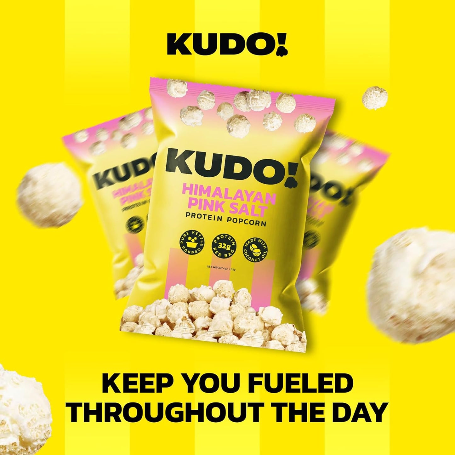 Kudo - Himalayan Pink Salt Kettle-Popped Protein Popcorn - Whole Grain, No Seed Oils, Gourmet Mushroom Kernel, Tasty Snack, Classic Flavor - 4oz