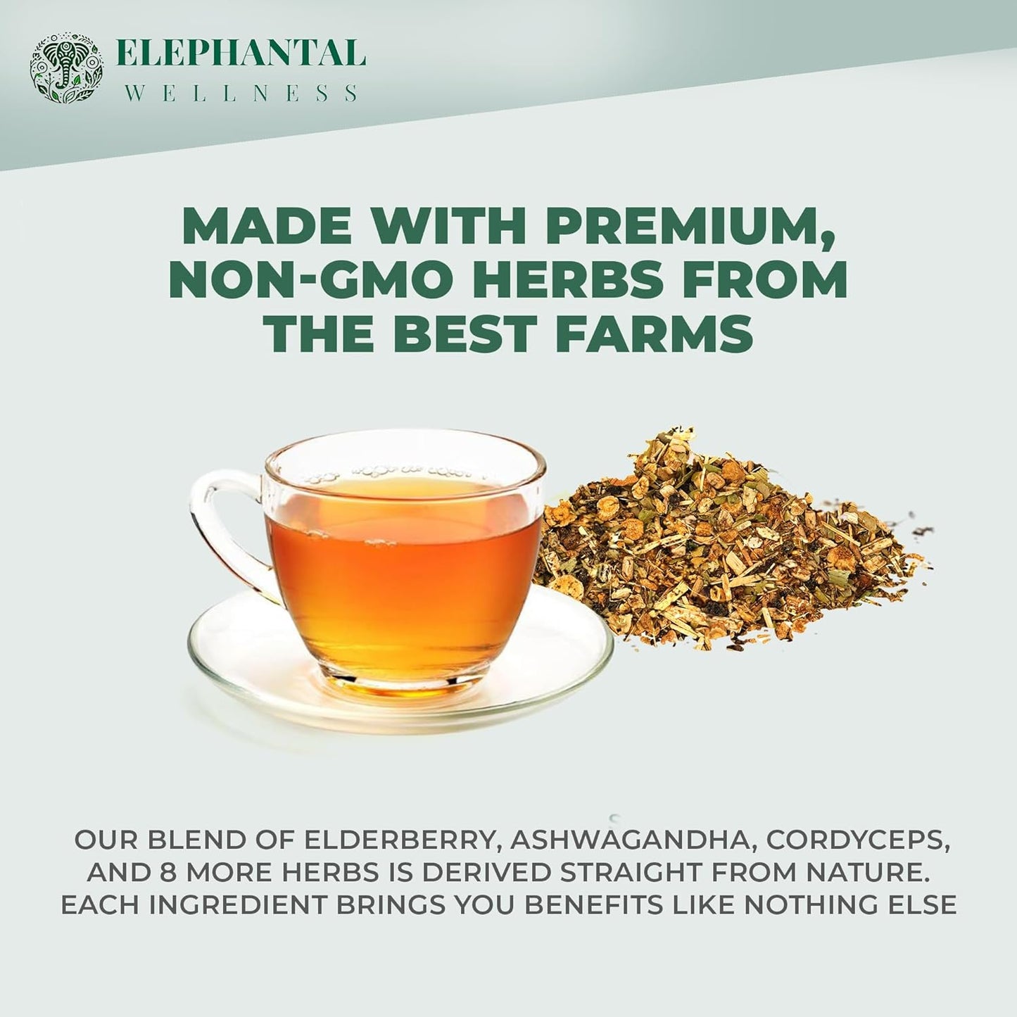 Elephantal Wellness Premium Immuni-Tea | Immune System & Respiratory Support with Reishi, Clove, Echinacea & Elderberry | Handmade, Caffeine-Free, Non-GMO Loose Leaf Blend, 2oz, 20 Servings