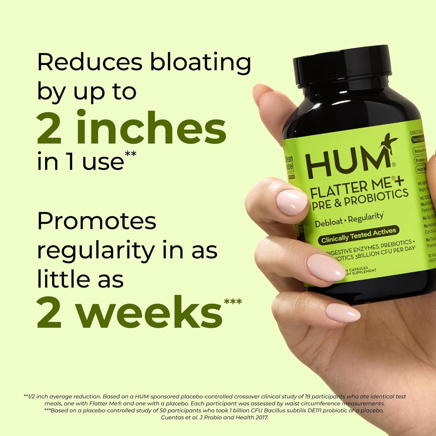 HUM Flatter Me Digestive Enzymes Bloating Supplement - Fast-Acting Bloat Relief for Digestive Health, Debloating Multi Enzyme, Bloat Pills, Anti Bloat Pills, Vegan 180 Servings