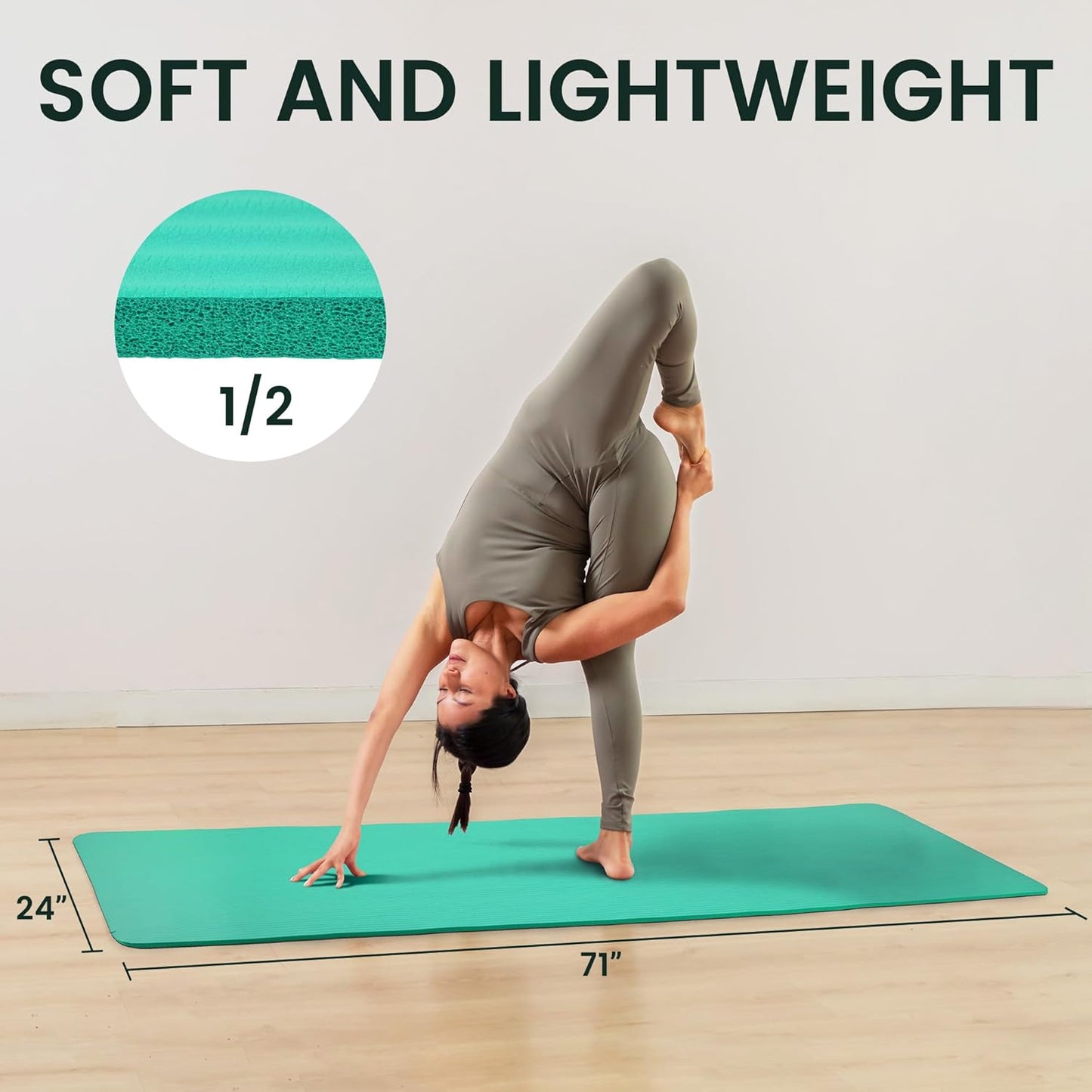 Yoga Mat, 1/2-Inch Extra Thick High Density Exercise Mat, Anti-Tear Exercise Yoga Mat with Carrying Strap, Suitable for Various Yoga Exercises