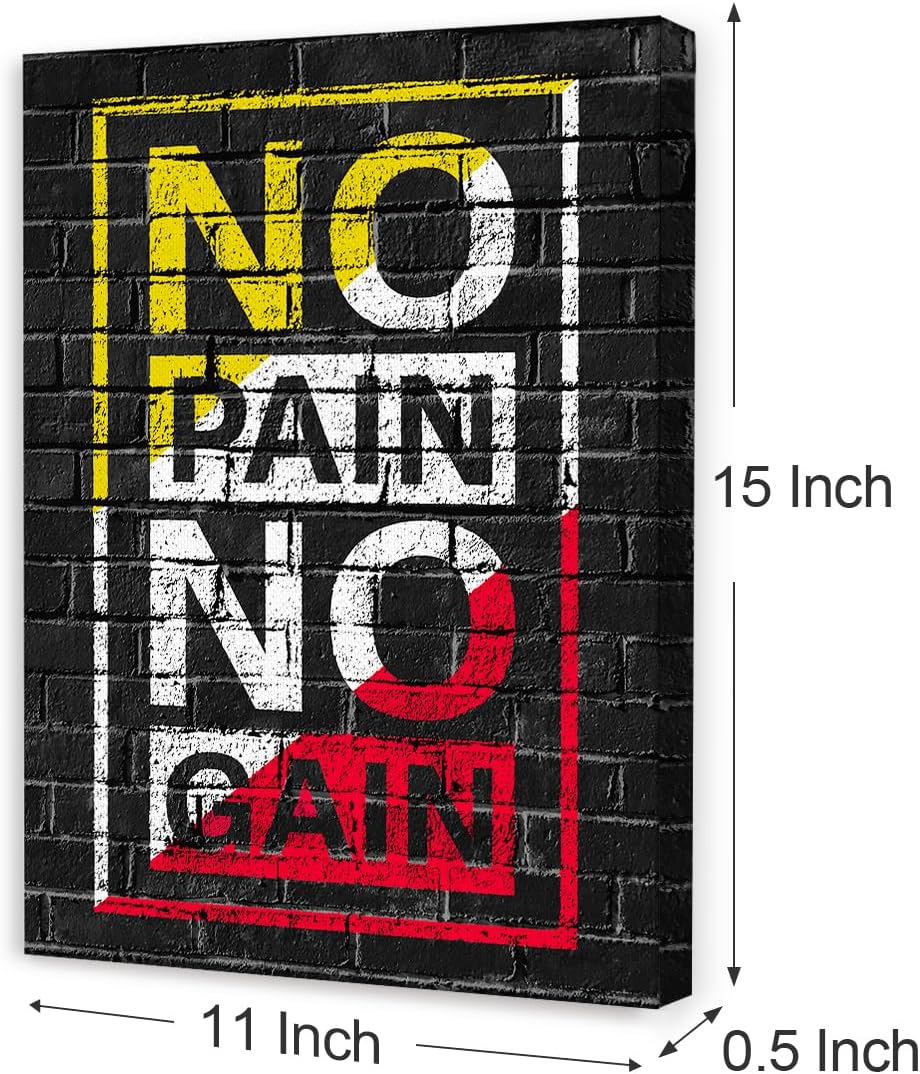 Gym Quotes Wall Art,Inspirational Workout Wall Decor,No Pain No Gain Canvas Wall Art for Home Gym Exercise Fitness Room