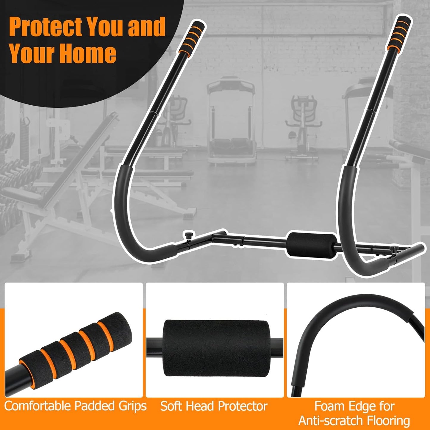 GYMAX Ab Machine, 330lbs Ab Cruncher for Stomach Workout with Head Protector, Padded Grips & Foam Edge, Easy Assembly Fitness Ab Trainer, Sit Up Assistant Push Up Stands, Multifunctional Home Gym Addition