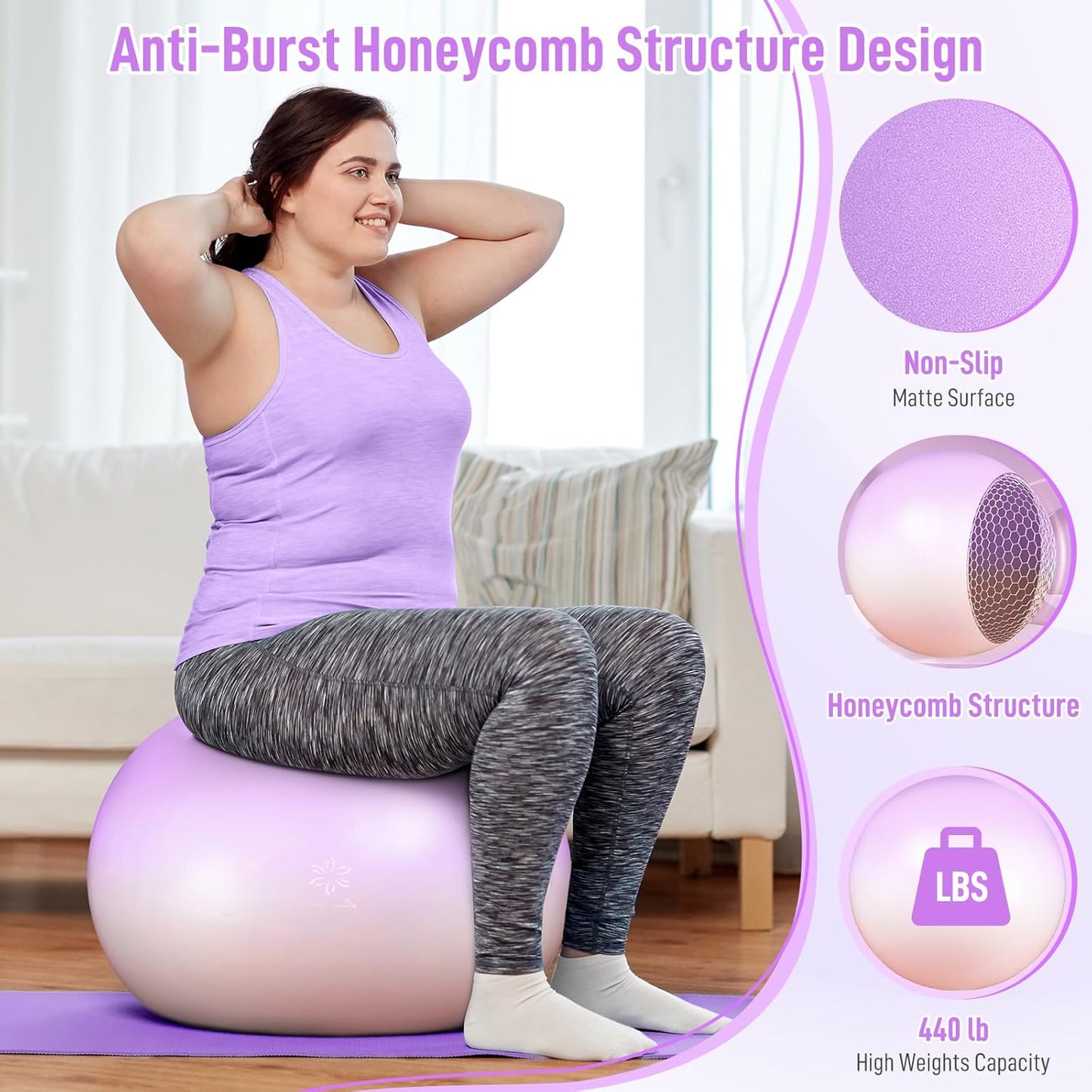 Sportneer Extra Thick Exercise Ball - 25.6''Yoga Ball with Quick Pump - Anti-Burst and Slip Resistant Fitness Ball Chair for Pregnancy and Physical Therapy