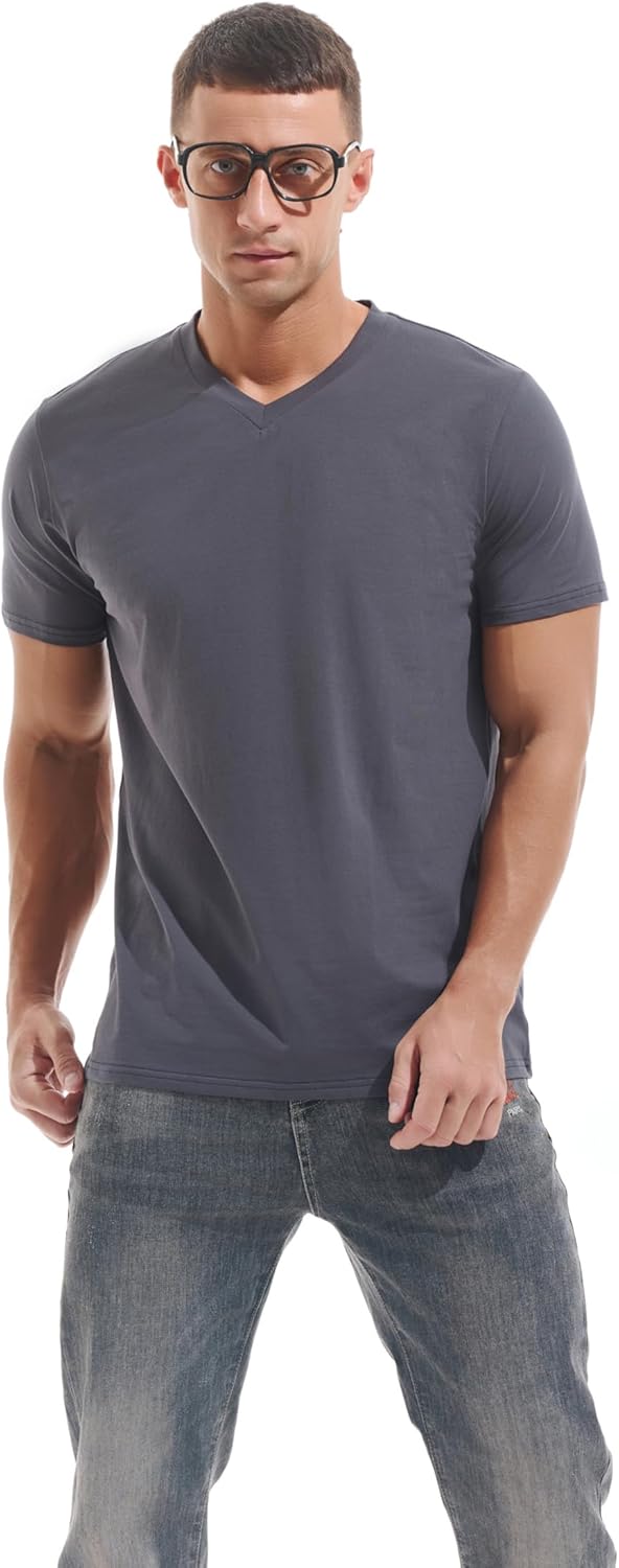 VEIISAR Premium V Neck T Shirts for Men - Modern Fitted Tees Vneck Undershirts