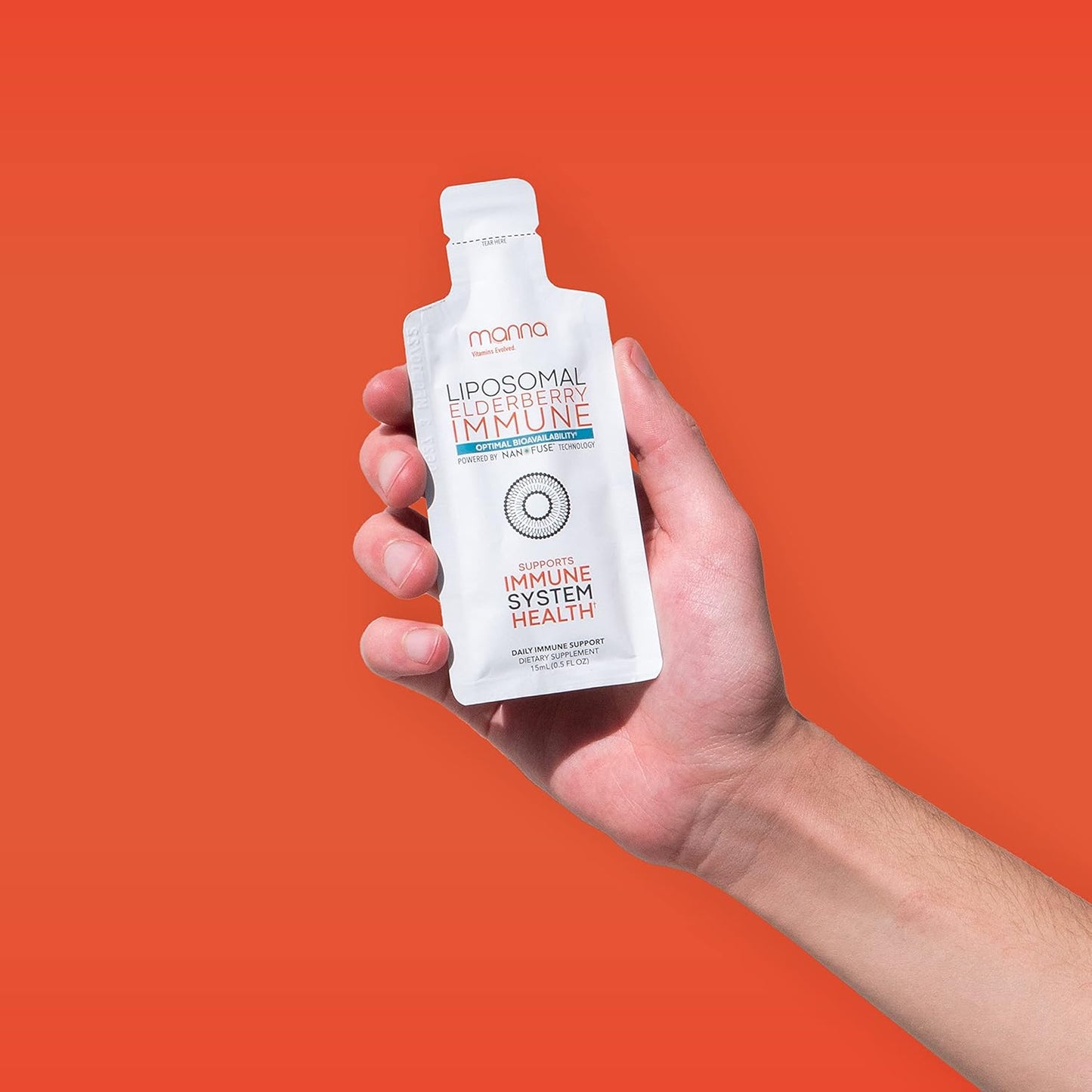 Manna Vitamins Evolved Liposomal Elderberry Immune Packets, Vitamins C, D etc. - Daily Immune Support for Adults, Kids - Sugar Free, Real Elderberry Extract, Syrup, Travel-Friendly, 15 Pack