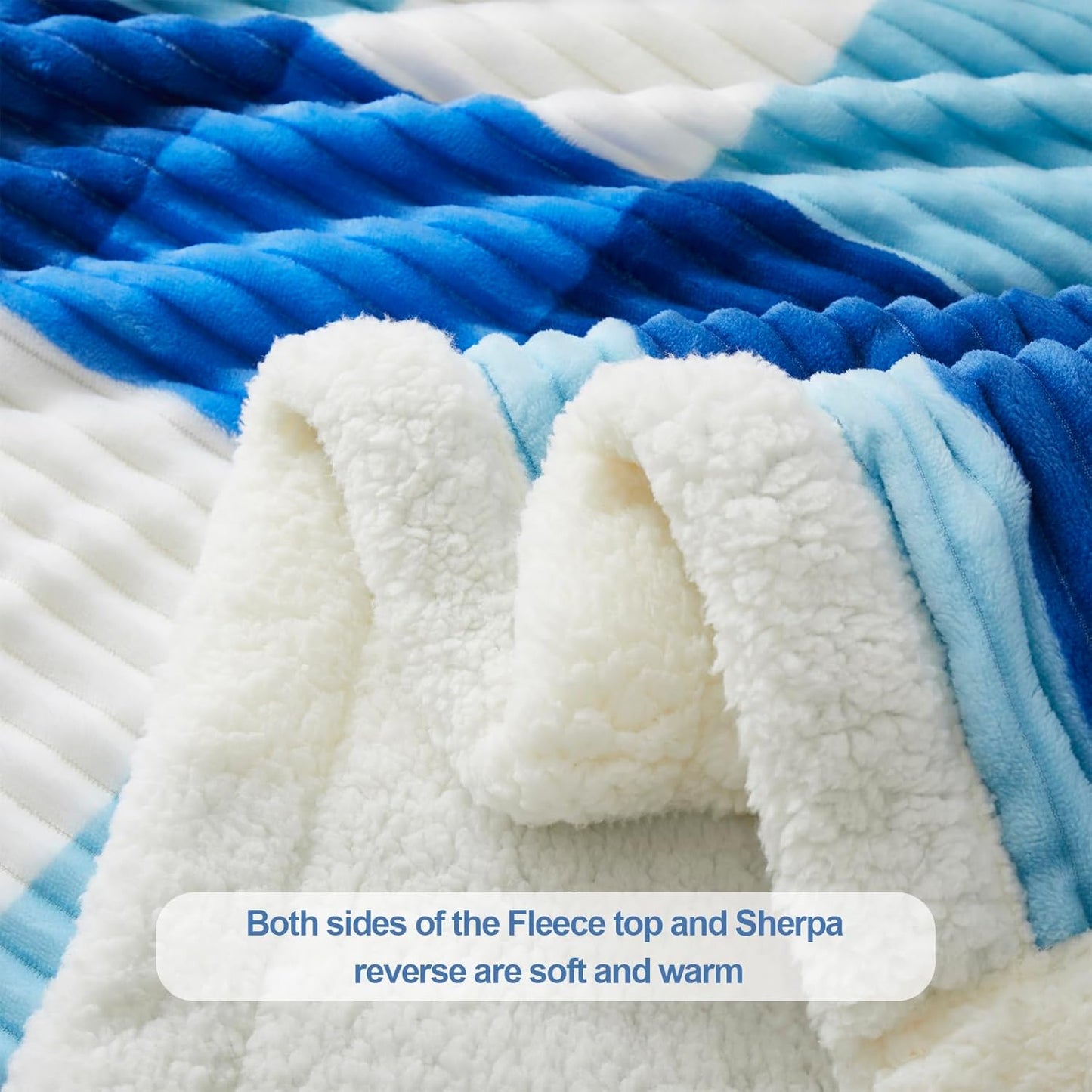 PU MEI Sherpa Blanket Twin Plaid Thick Bed Blanket, 60”*80” Super Soft Flannel Fuzzy Fleece Reversible Velvet Plush Warm Blanket for Couch (Blue Check, 60"*80")