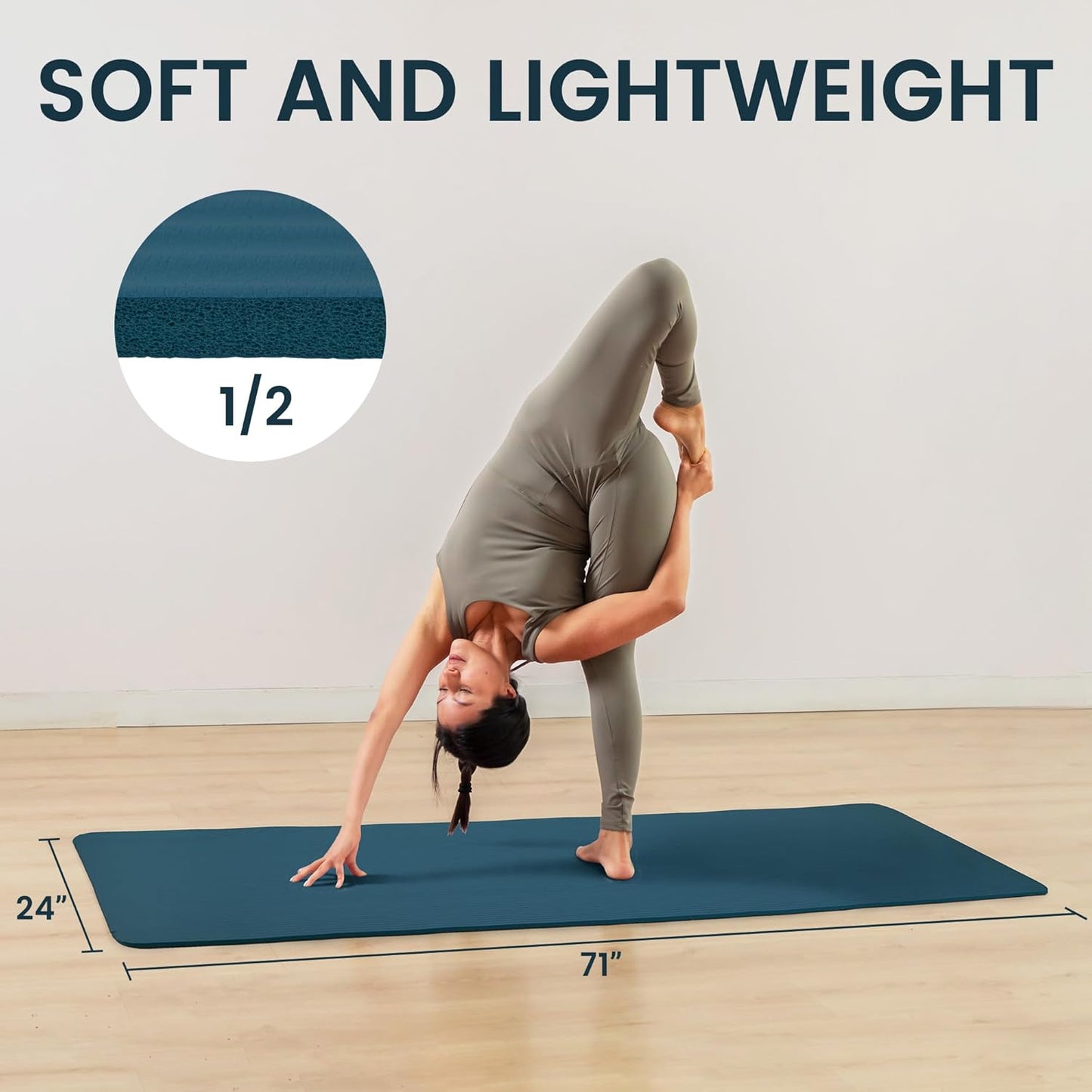 Yoga Mat, 1/2-Inch Extra Thick High Density Exercise Mat, Anti-Tear Exercise Yoga Mat with Carrying Strap, Suitable for Various Yoga Exercises