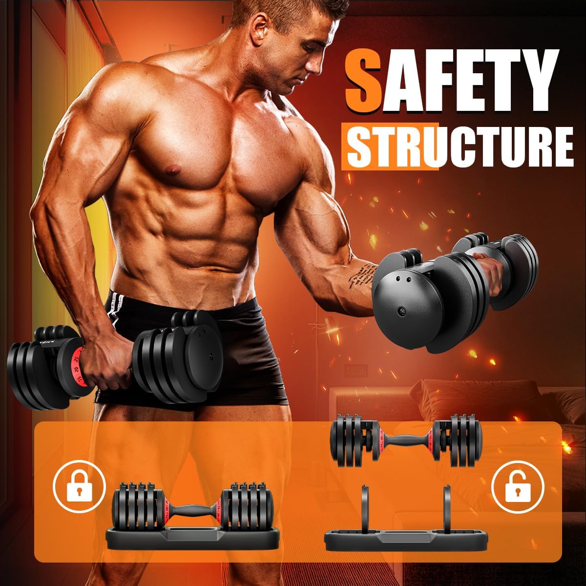 VEICK 25/55 lbs Adjustable Dumbbell with Anti-Slip Turning Handle, Fast Adjust Weight for Men Women, Exercise Equipment with Tray for Home Gym Full Body Workout Fitness