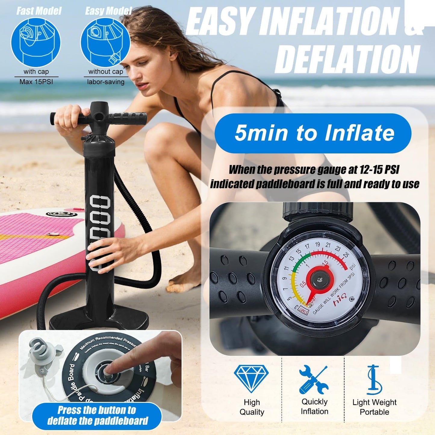 Inflatable Stand Up Paddle Board 10‘x30‘‘- Ultra-Light SUP with Backpack, Pump, Paddle, Coil Leash, 3 Fins, Repair Kit, Stable Design, Non-Slip EVA Deck for Adults & Youth