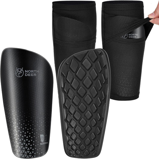 Northdeer Soccer Shin Guards for Kids Adults. Sleeves with Optimized Insert Pocket - Protective Soccer for Boys Girls Men