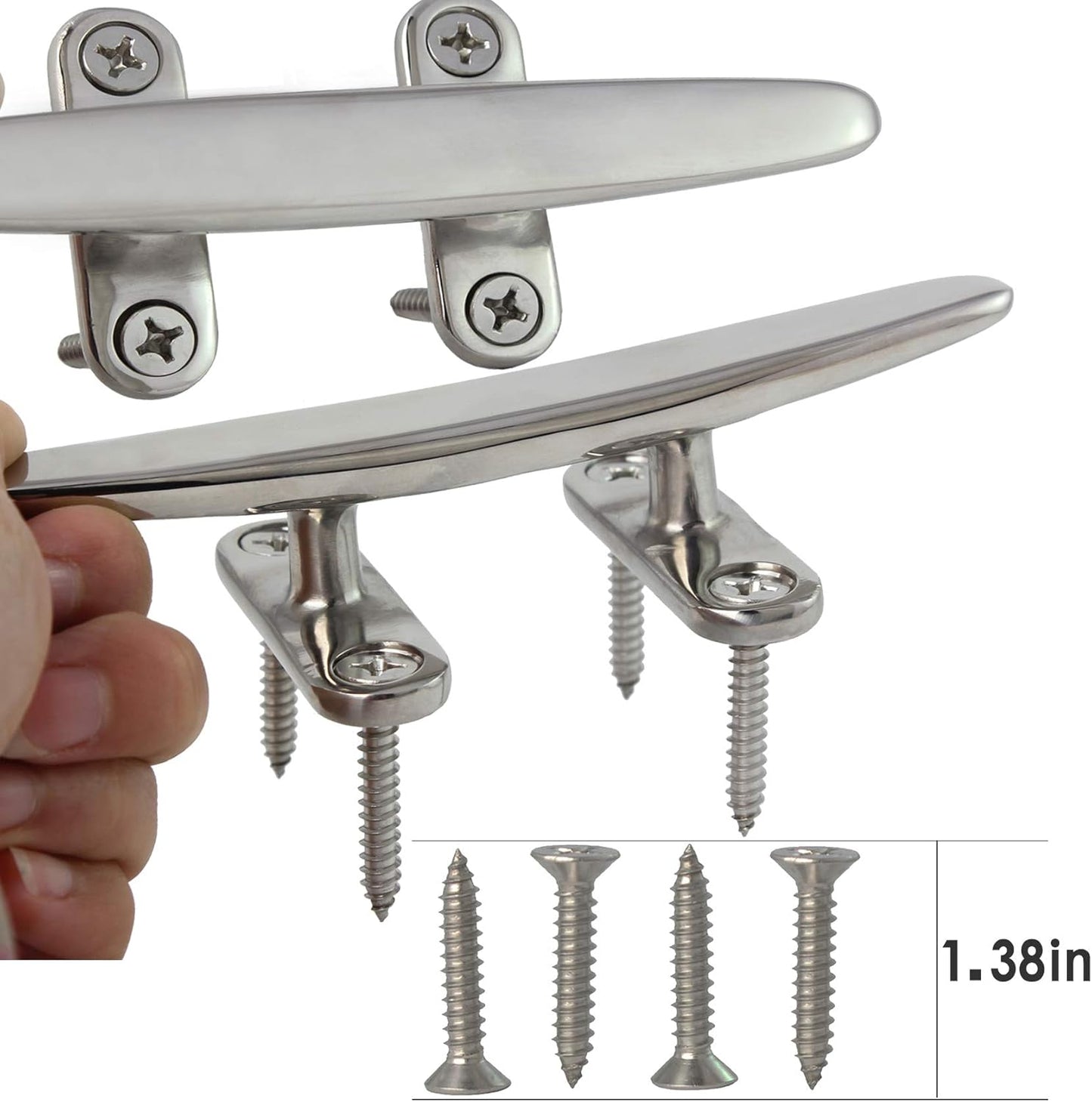 5/6/8 inch Dock Cleats - 316 Stainless Steel Boat Cleats Boat Dock Cleats,Open Base Flat Top Dock Cleat with Fasteners,Rope Cleat Boat Cleat for Deck/Nautical Decor(2,4,6Pack)