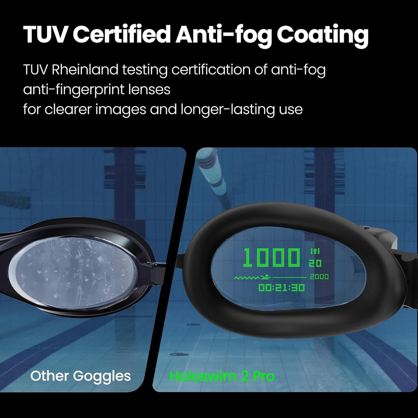 Holoswim Smart Swim 2 Pro Swimming Goggles, Real-time Display, AI Analysis, Pro Training, Nano Anti-Fog, Apple Garmin Support