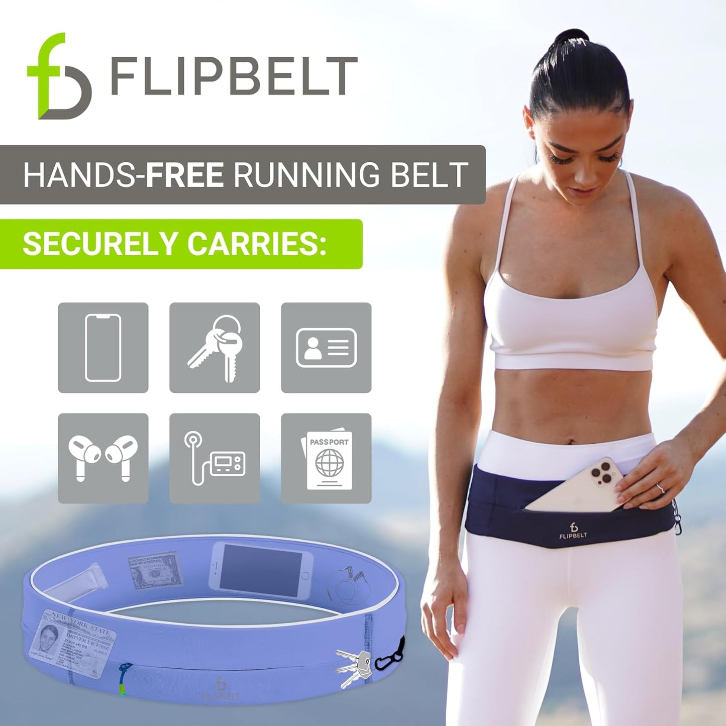 FlipBelt Zipper Running Belt, Waist Pack for Fitness and Running, US Company