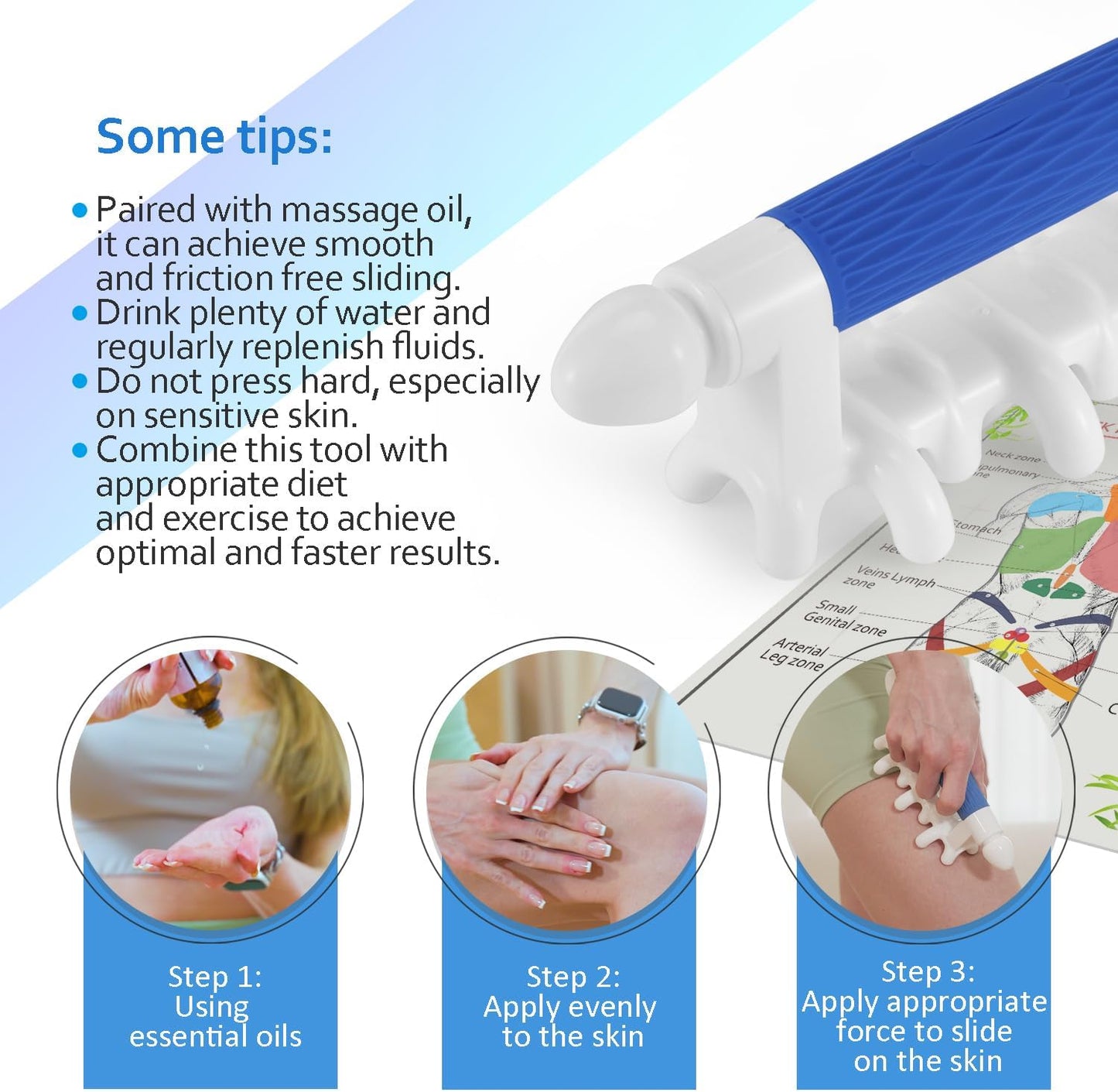 Fascia Massage Tool Myofascial Release Blaster Tools for Anti-Cellulite Skin Soothing Lymphatic Drainage Trigger Point Deep Tissue Neck,Shoulder,Lower Back,Psoas,Thighs,Butt & Full Body (Blue)