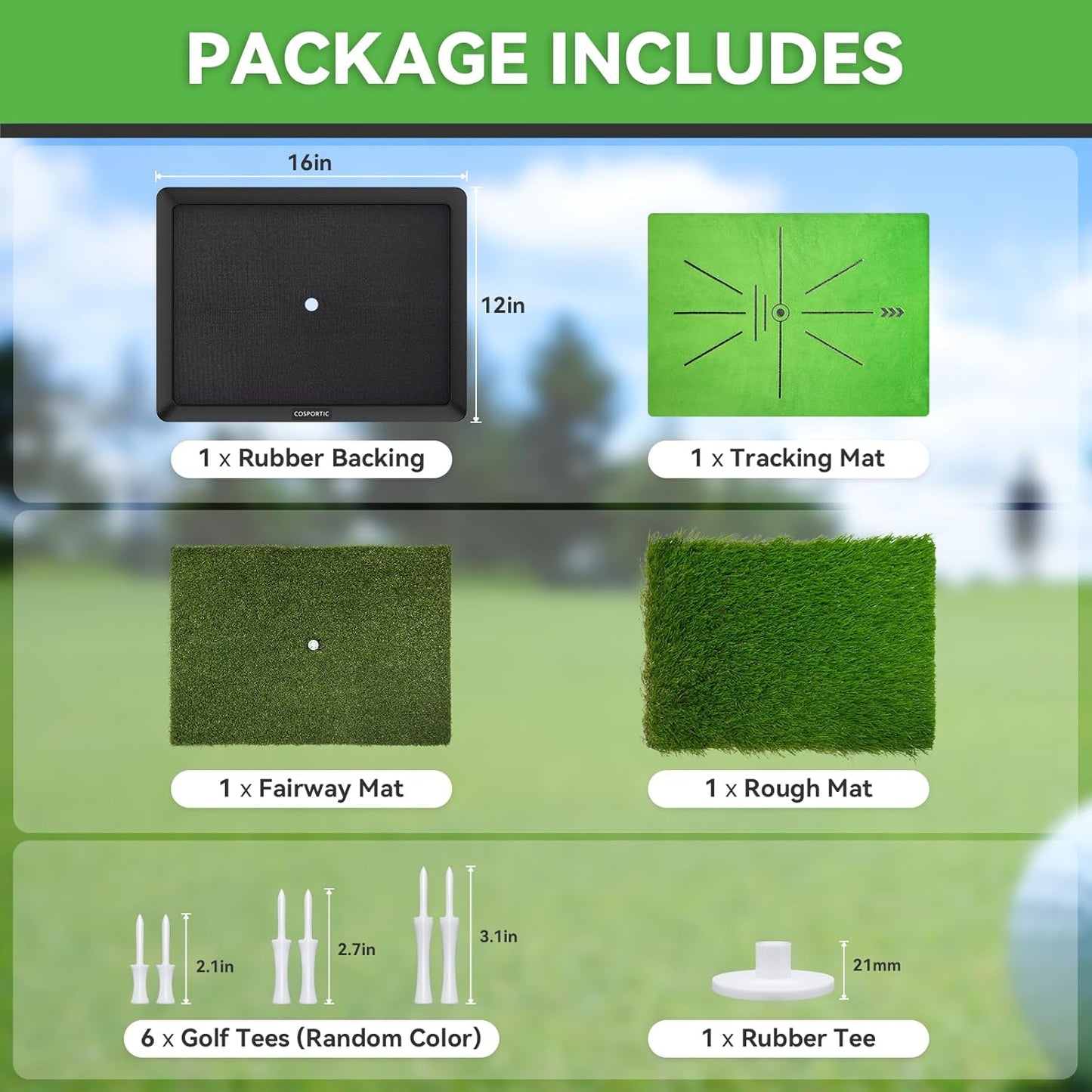 Golf Hitting Mat,Golf Training Mat for Swing Path Feedback Detection Batting, Extra Replaceable Golf Practice Mat 16"x12", Golf Gifts for Men Women for Home Indoor Outdoor
