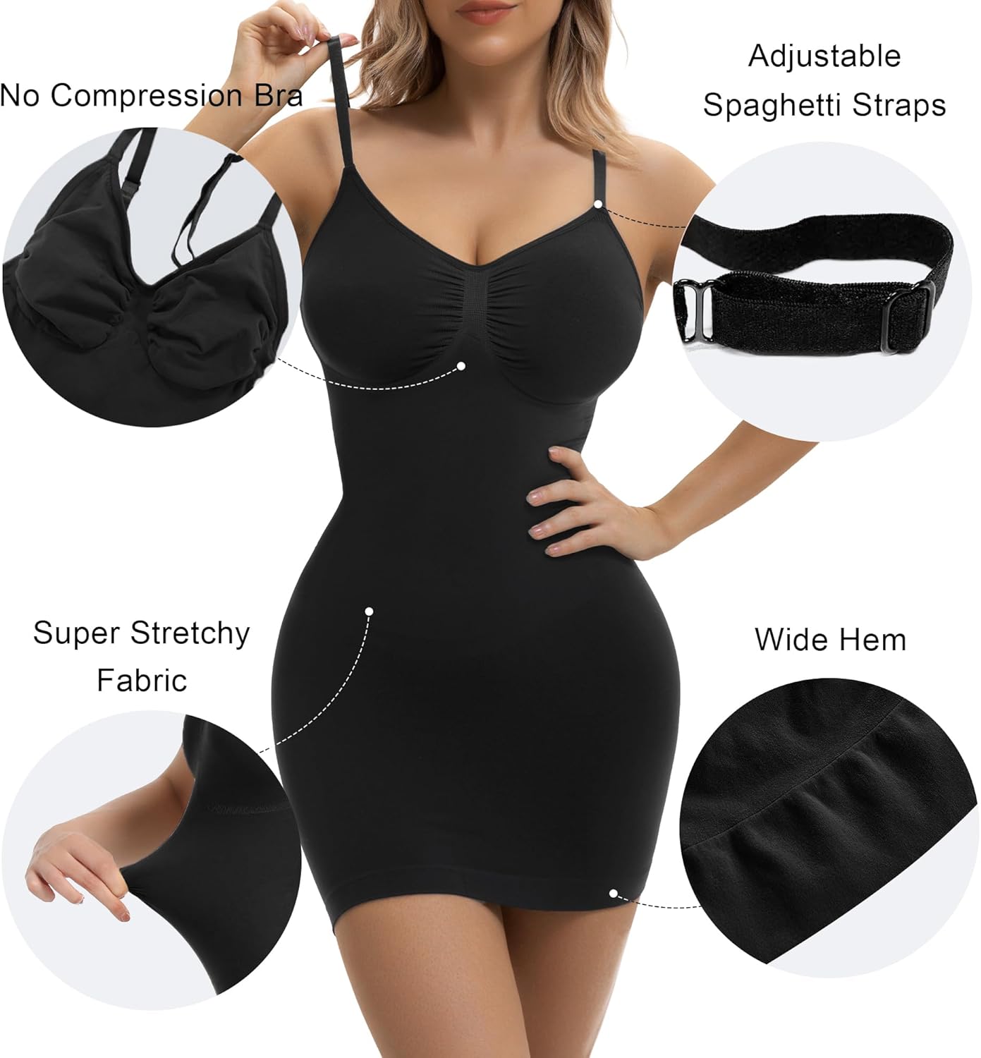 SHAPERX Strapless Shapewear Dress for Women Tummy Control Seamless Full Body Shaper Slip with Removable Straps