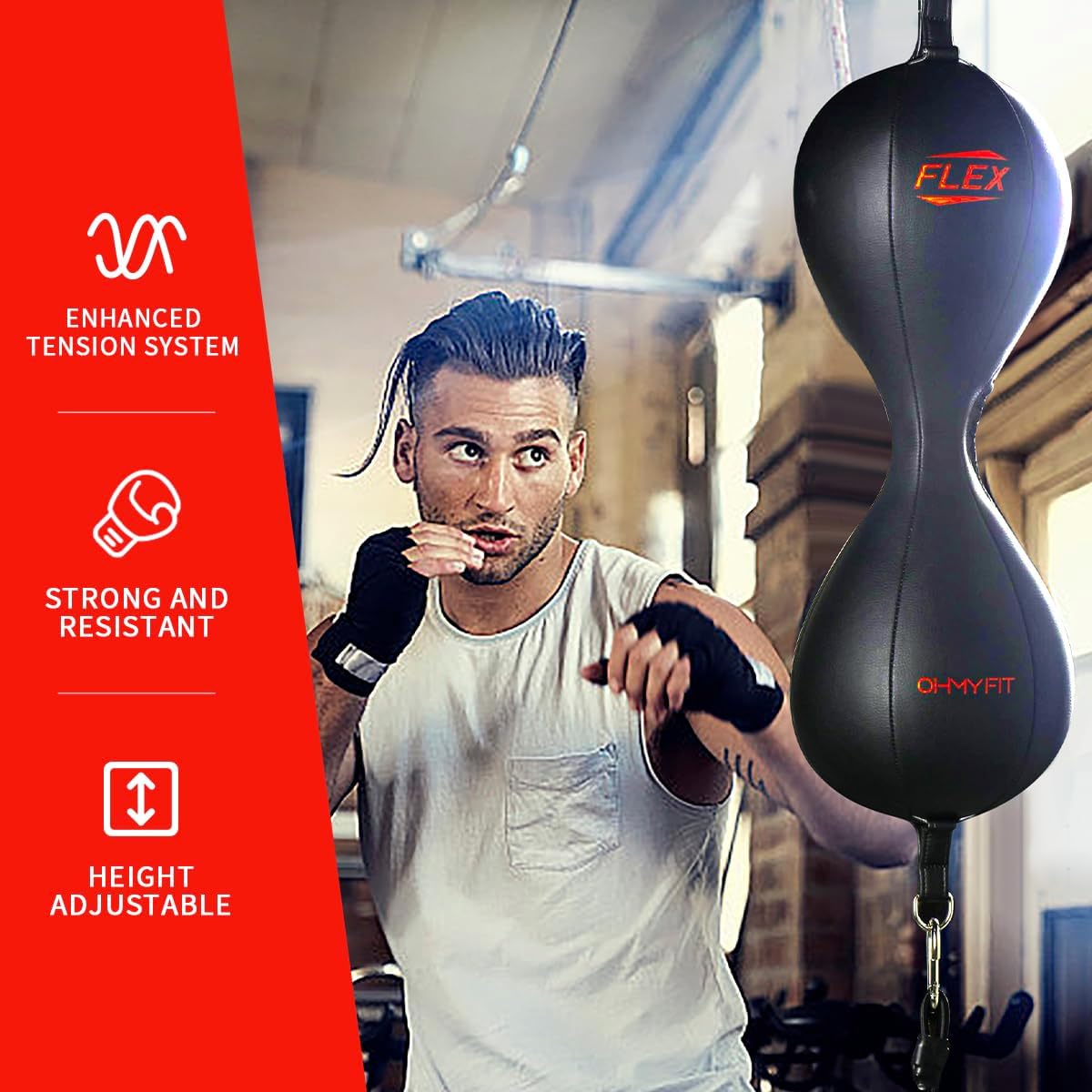 Flex Double End Punching Bag - Bungee Cords w/Special Flex Adjustable System - Durable Bladder Speed Bag - Boxing Training Equipment for Adults - Home Gym Accessories