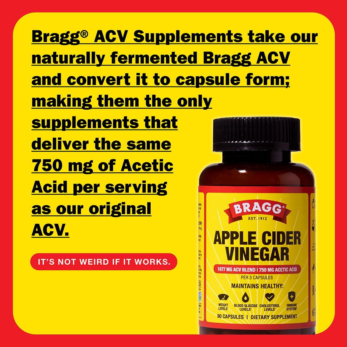 Bragg Apple Cider Vinegar Capsules with Vitamin D and Zinc - (3 Pack) 90 Capsules - Supports The Immune System