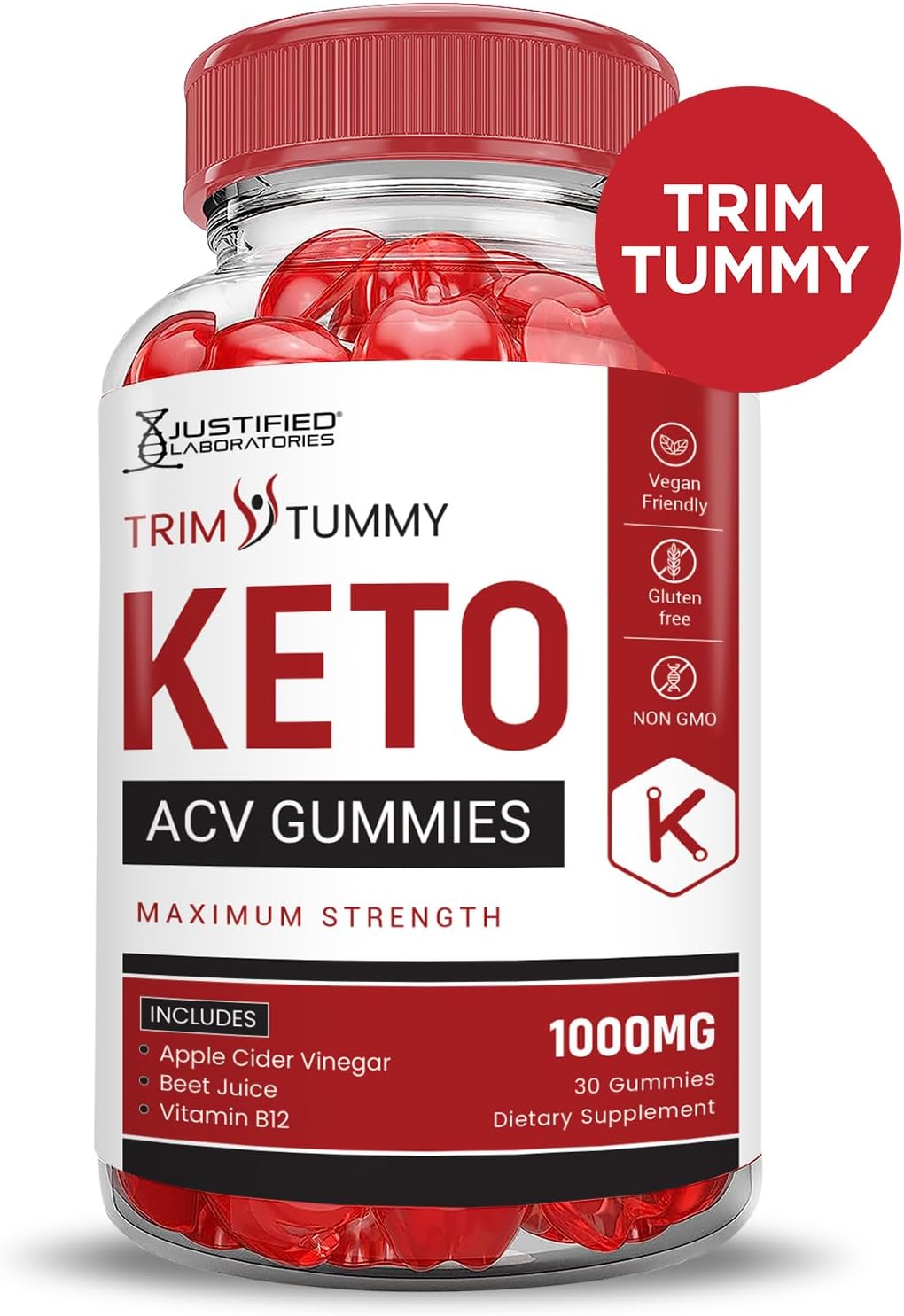 Justified Laboratories Trim Tummy Keto ACV Gummies Advanced Formula 1000MG Trim Tummy Keto Gummies Apple Cider Vinegar Formulated with Pomegranate Beet Juice Powder B12 Vegan Non GMO 60 Gummys