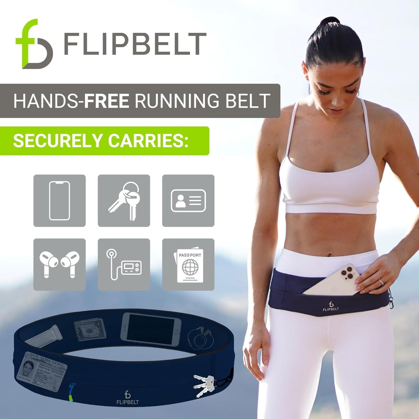 FlipBelt Zipper Running Belt, Waist Pack for Fitness and Running, US Company