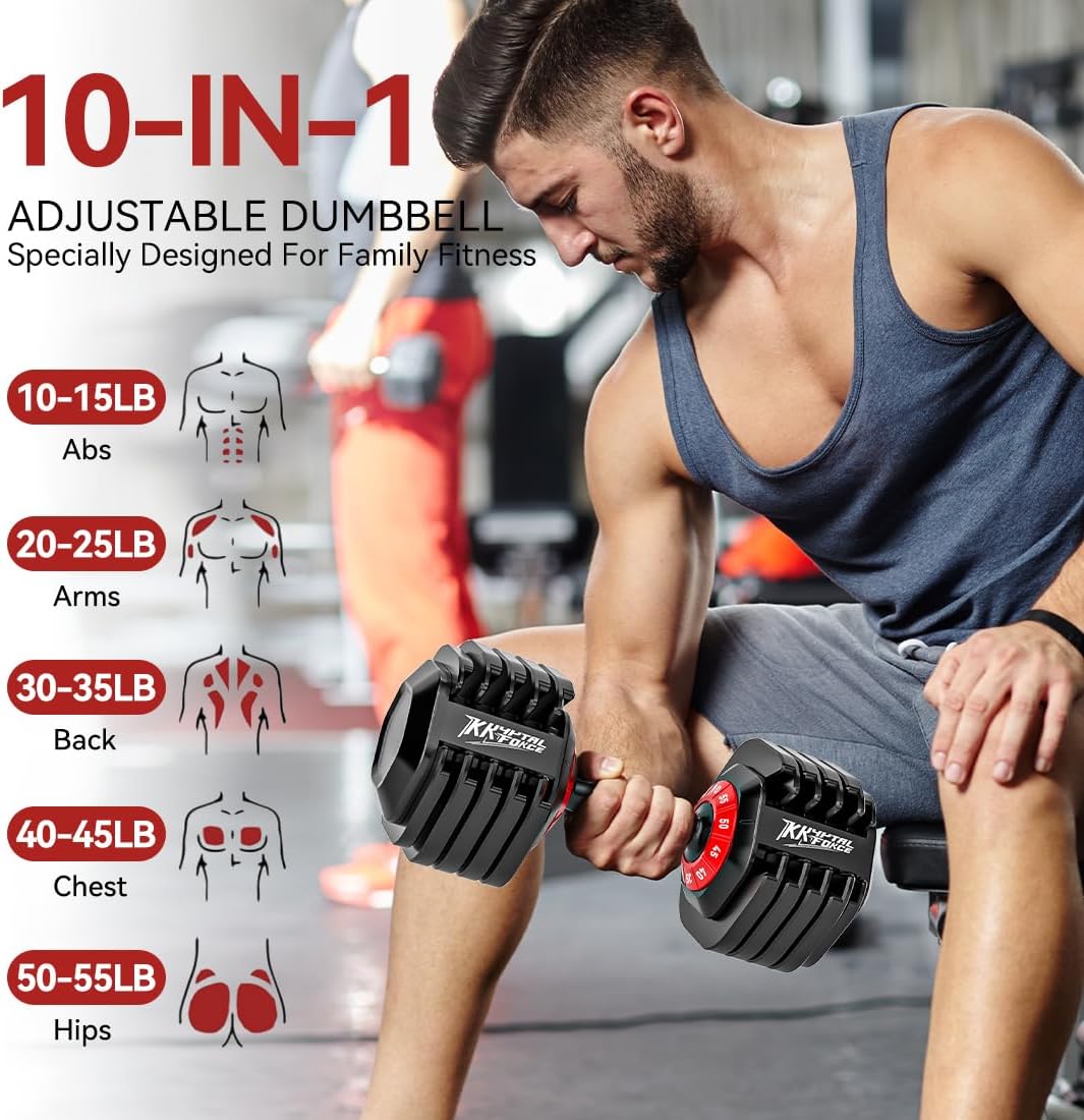 25/55lbs Adjustable Dumbbells Set, Dumbbells with Anti-Slip Metal Handle for Exercise & Fitness Fast Adjust Weight for Full Body Workout Fitness