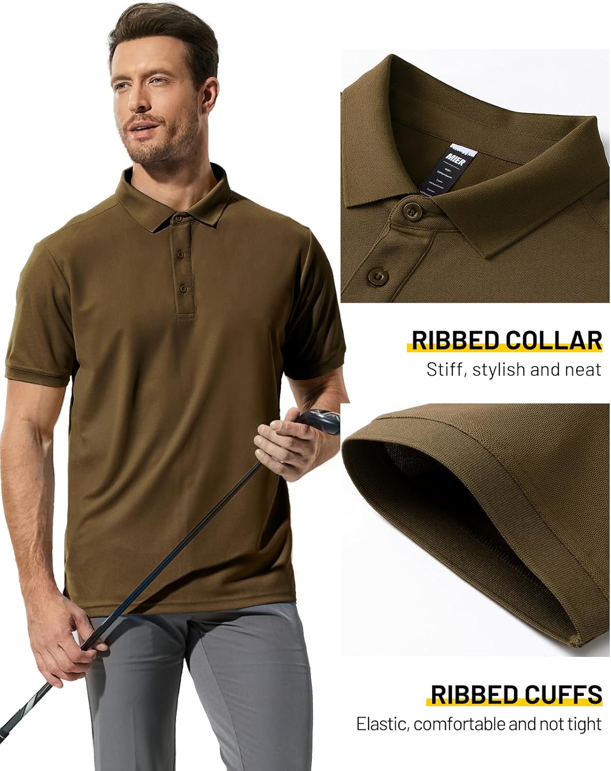 MIER Polo Shirts for Men Short Sleeve Quick Dry Polyester Collared Shirts Casual Golf Shirts, Moisture-Wicking