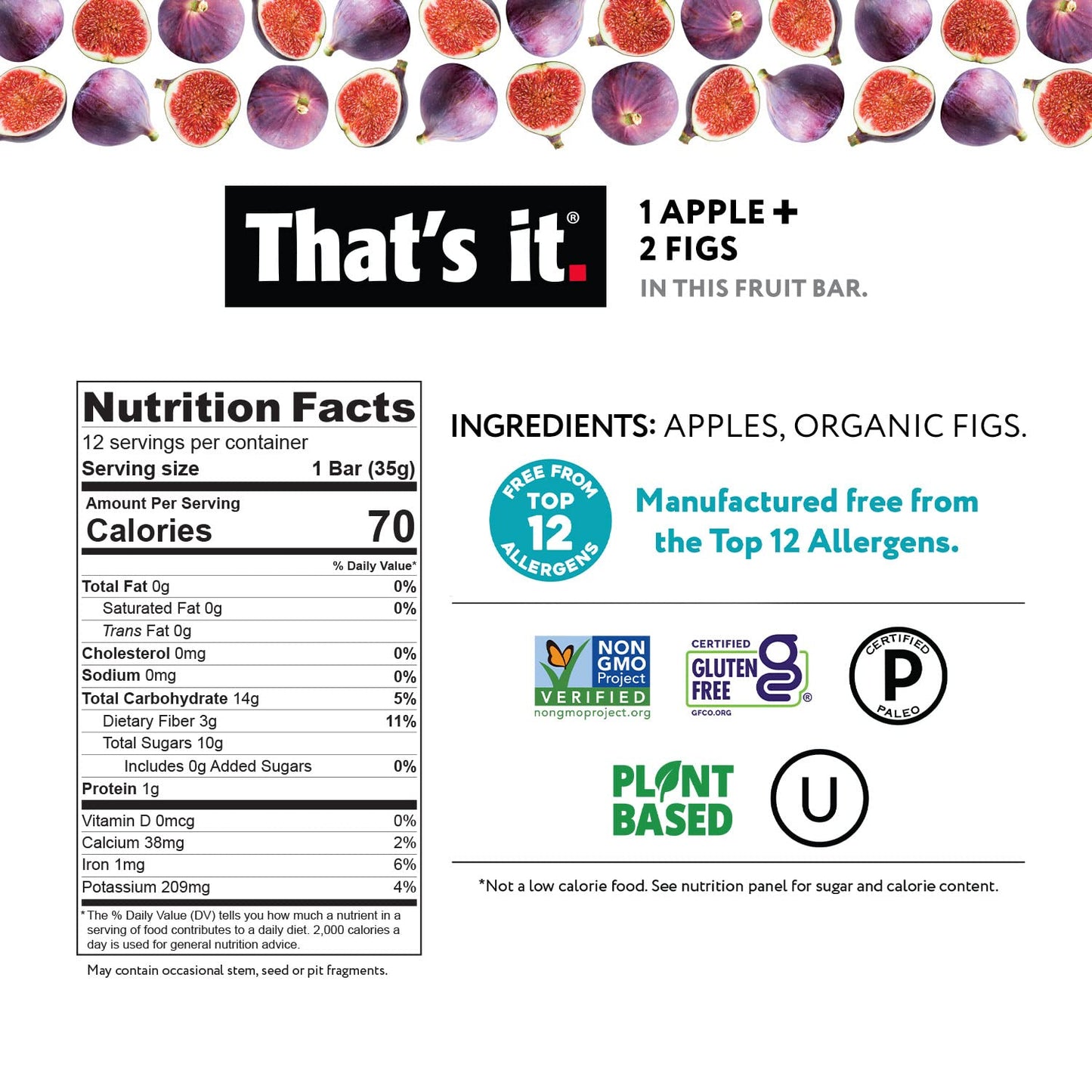 That's it. Apple + Fig Fruit Bars 100% All Natural, No Artificial Ingredients or Preservatives Delicious Healthy Snack for Children & Adults, Vegan, Gluten Free, Paleo, Kosher, Non GMO (12 Pack)