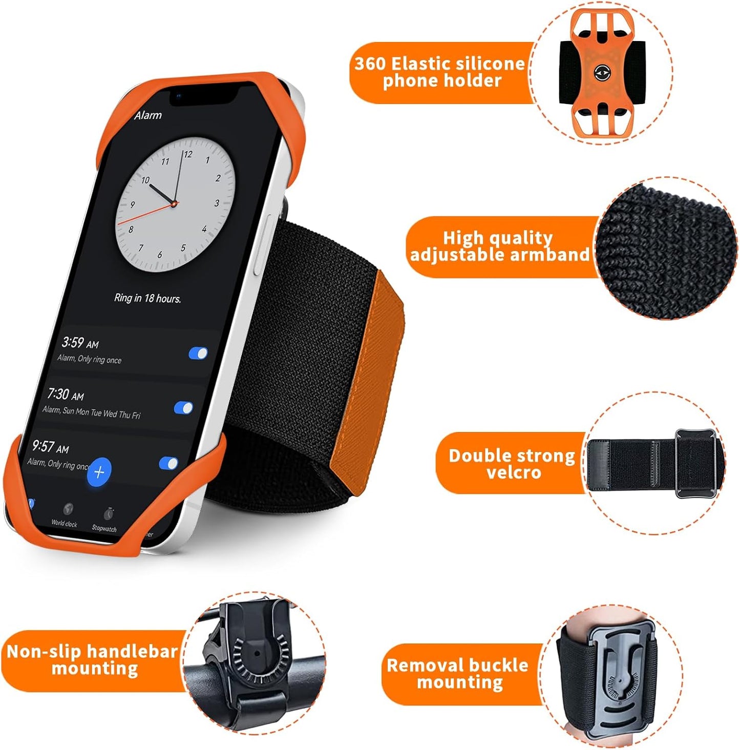 3in1 Phone Holder for Running,Arm Band/Wrist Holder/Bike Mount,Phone Armbands 360° Rotation & Detachable Fit All 4.5-7" Cellphone for iPhone 16/15/Pro/ProMax/14/13/12/mini/Pro Max/XS/XR