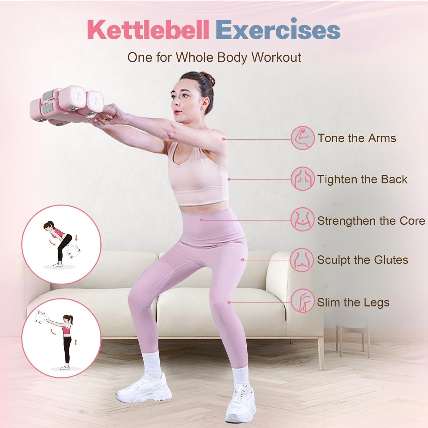 Adjustable Dumbbell Set of 2, 4 in 1 Free Weights Dumbbells Set for Women with Fast Adjustment, Each 2lb 3lb 4lb 5lb Hand Weights Set for Home Gym & Outdoor Exercise Training