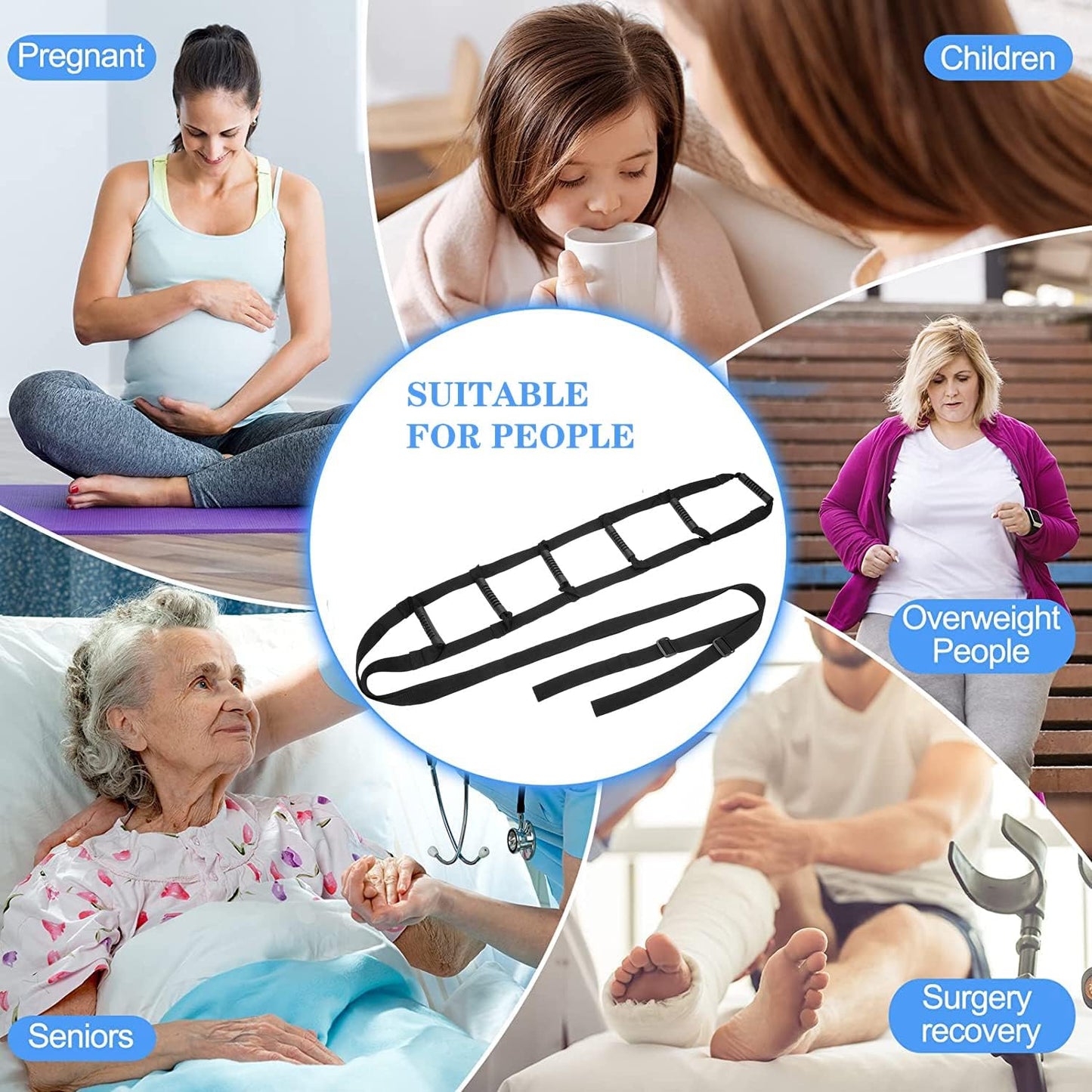 Pull Up Bed Ladder Assist,Assist Device with Handle Grips,Adjustable Length Bed Lift, Sit Up Helper Bed Assistance, Mobility Aid or Elderly, Senior, Injury Recovery Patient, Pregnant