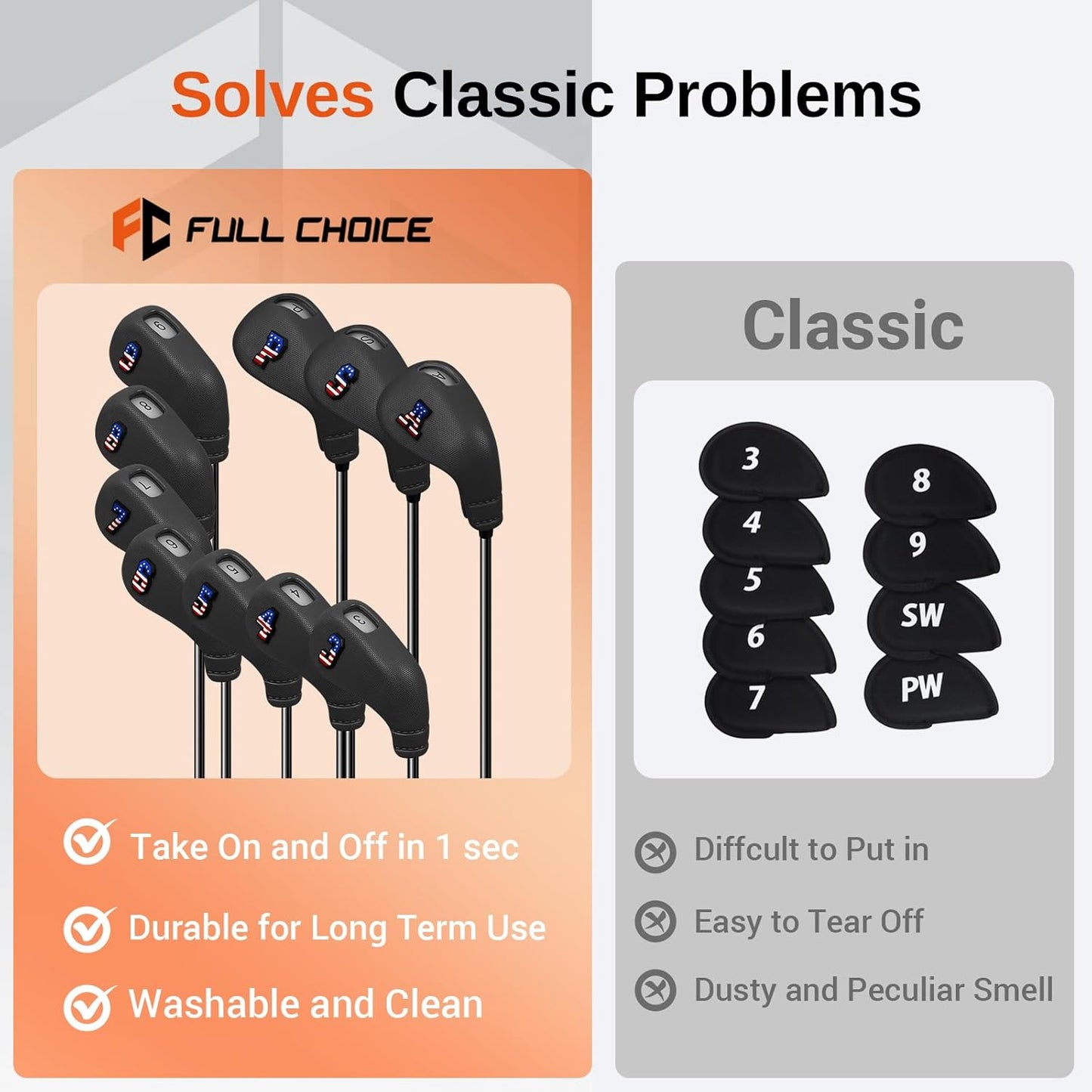 10pcs EVA Golf Club Covers – 7 Iron & 3 Wedge Covers with Numbers – Washable, Wear-Resistant Protection – Easy On & Off for Golf Irons & Wedges