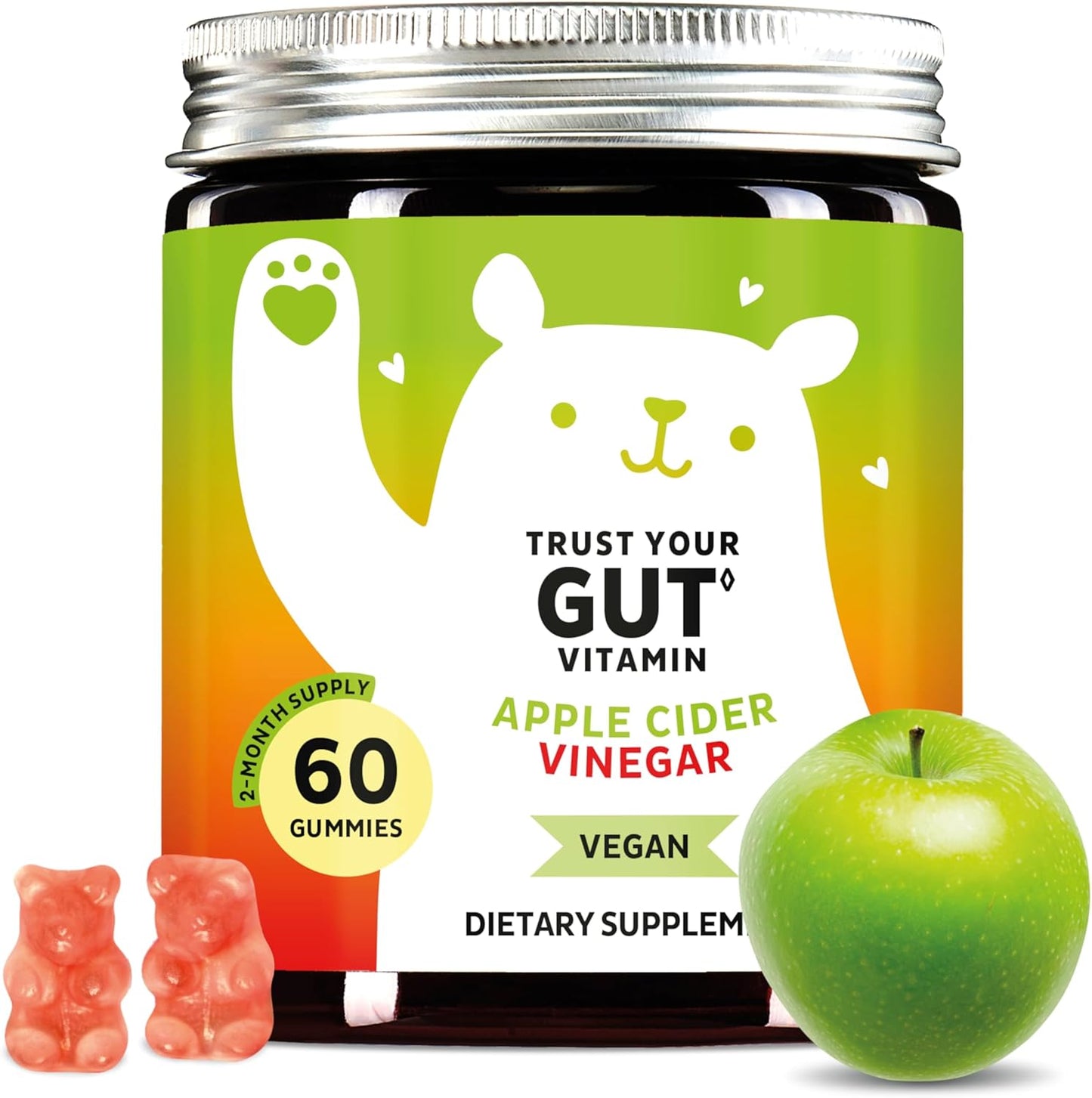 Apple Cider Vinegar Gummies – Metabolism & Detox Support with Vitamins B6, B12, Iodine & Folic Acid – Vegan. Balanced Gut (60 Gummies)