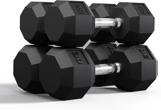 Rubber Coated Hex Dumbbell Weight Set, Multiple Sizes Exercise & Fitness Dumbbells,100LB Set,110LB Set,200LB,350LB,450LB,550LB, 35-50Lbs Pairs for Muscle Toning, Strength Building & Full Body Workout