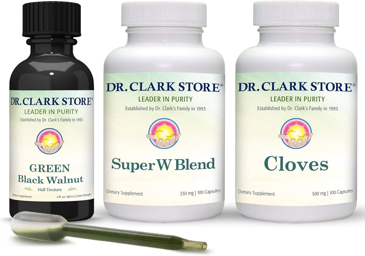 Dr Clark Store Intestine Support & Cleanse Kit - with Original Green Tincture from Black Walnut Hulls, Wormwood, and Cloves-Helps Maintain Optimum Intestinal Function