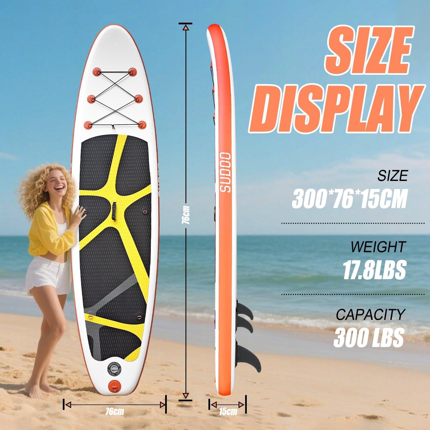 Inflatable Stand Up Paddle Board 10‘x30‘‘- Ultra-Light SUP with Backpack, Pump, Paddle, Coil Leash, 3 Fins, Repair Kit, Stable Design, Non-Slip EVA Deck for Adults & Youth