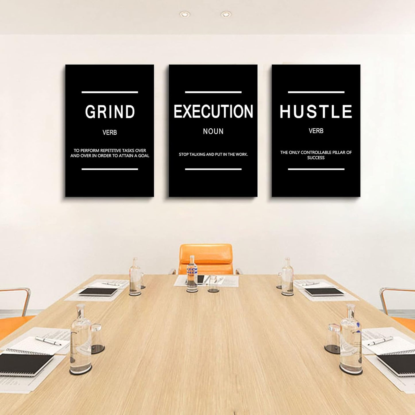 Framed Canvas Wall Art Success Quote, Office Wall Art, Black Large Poster, Positive Motivational Set of 3 Prints, Execute Failure Definition, Inspirational Print (B-3pcs,16x24inchx3pcs)