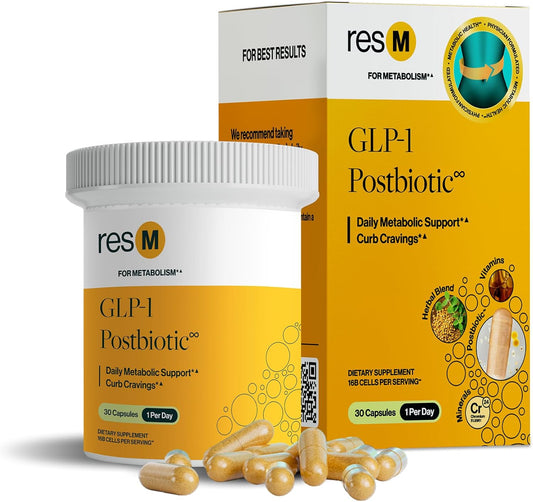 resM GLP-1 Postbiotic - GLP 1 Activate Supplement for Women & Men, GLP1 Activator & Supporter, Vegan Gut Health Vitamins, Daily Natural Metabolic Support - 30 Vegetarian Capsules (1 Bottle)